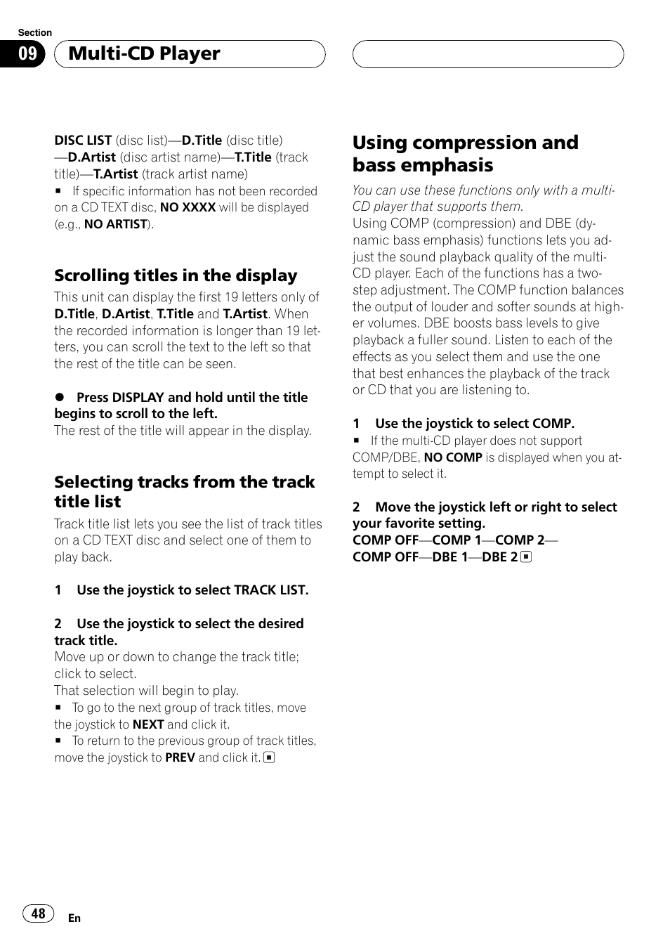 Using compression and bass emphasis 48, Using compression and bass emphasis, Multi-cd player | Pioneer AVX-P7650DVD User Manual | Page 48 / 79
