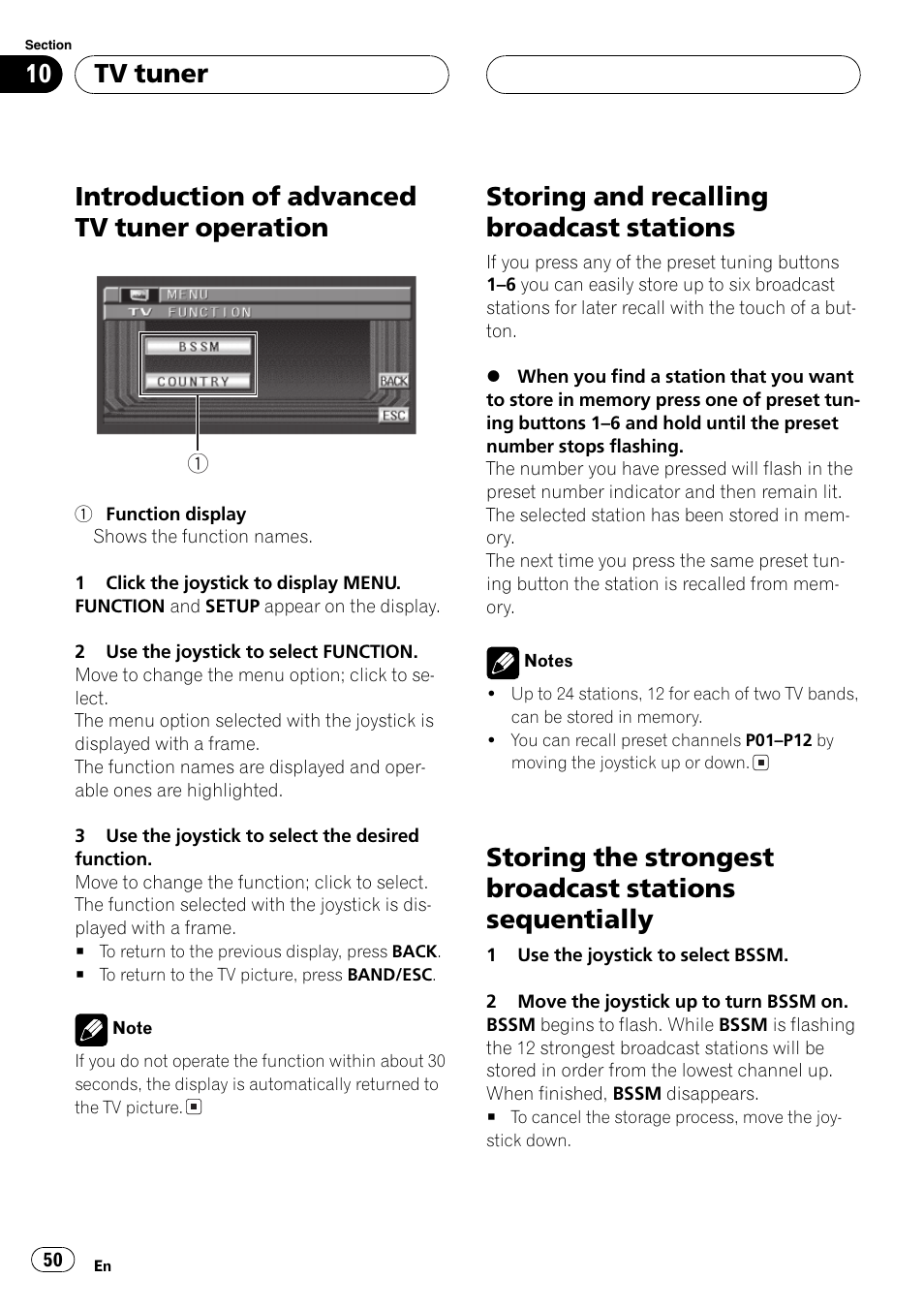 Introduction of advanced tv tuner, Operation 50, Sequentially 50 | Introduction of advanced tv tuner operation, Storing and recalling broadcast stations, Tv tuner | Pioneer AVX-P7650DVD User Manual | Page 50 / 79