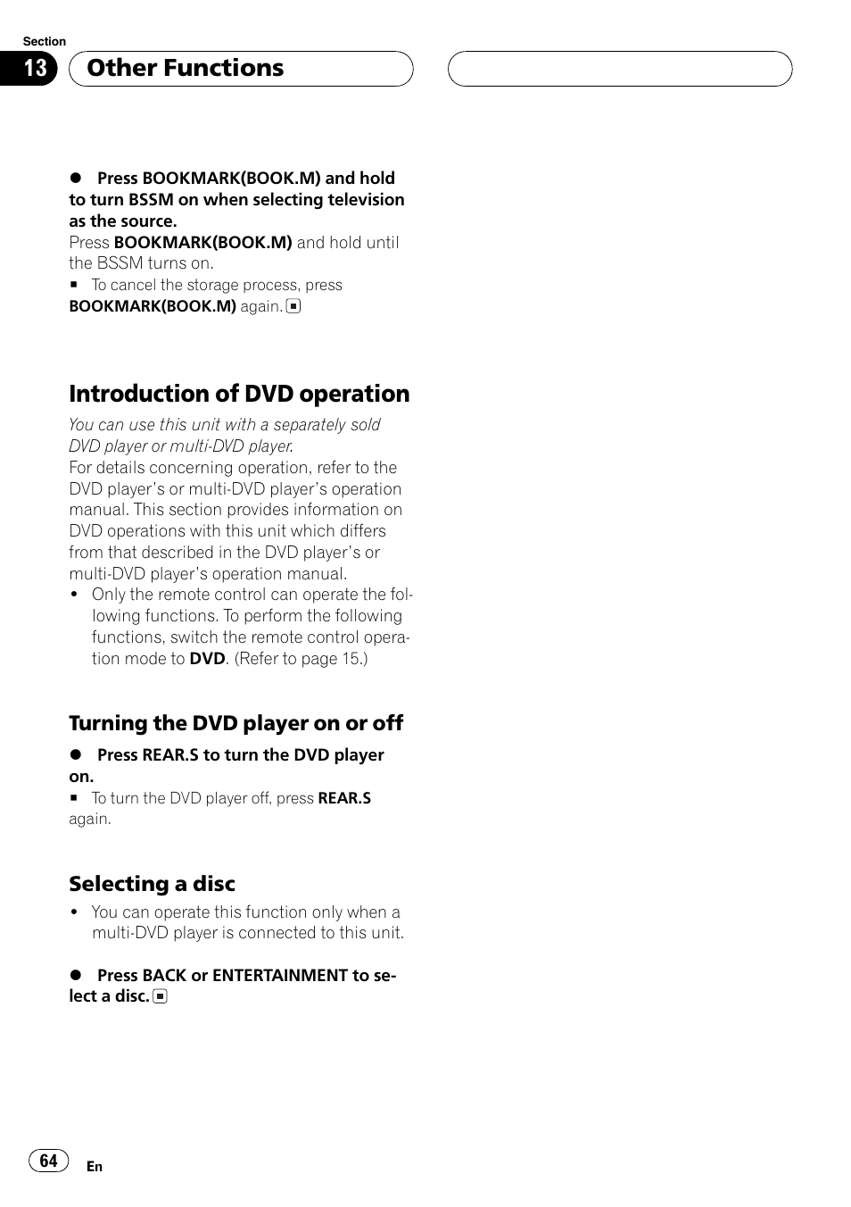 Introduction of dvd operation 64, Introduction of dvd operation, Other functions | Pioneer AVX-P7650DVD User Manual | Page 64 / 79