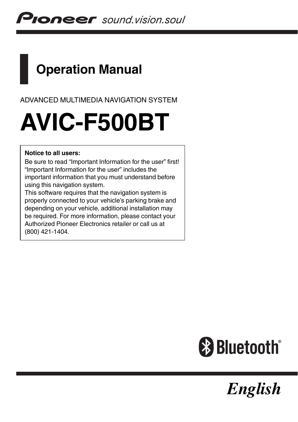 Pioneer AVIC F500BT User Manual | 129 pages