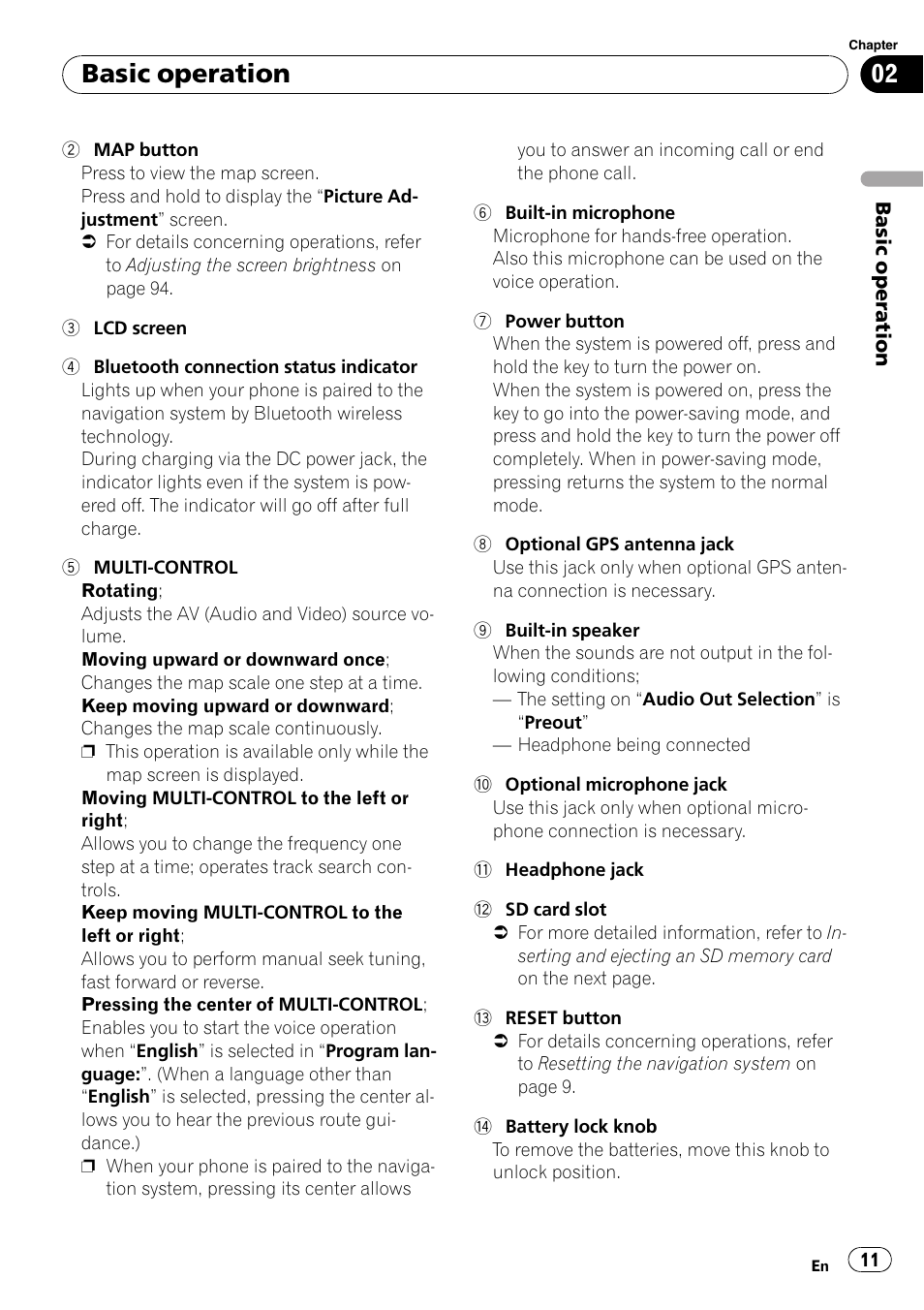 Basic operation | Pioneer AVIC F500BT User Manual | Page 11 / 129