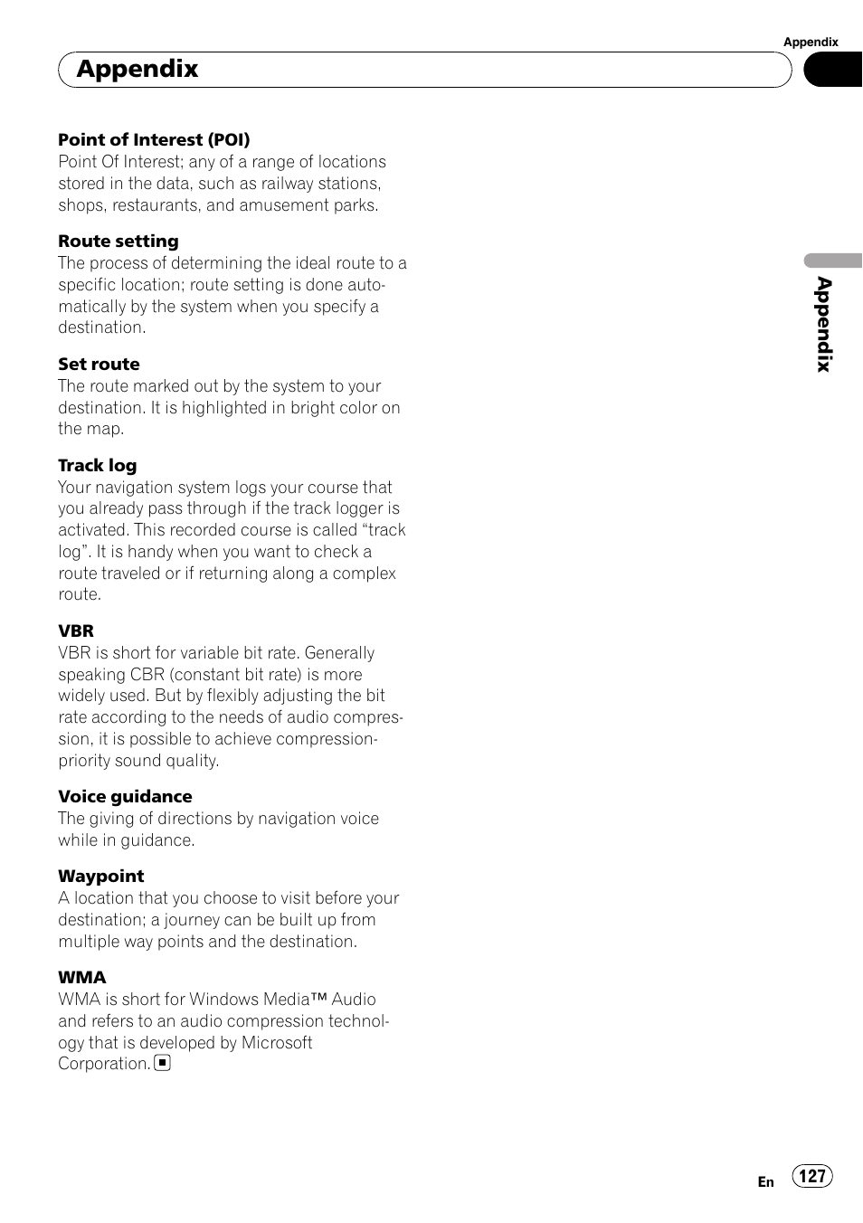 Appendix | Pioneer AVIC F500BT User Manual | Page 127 / 129