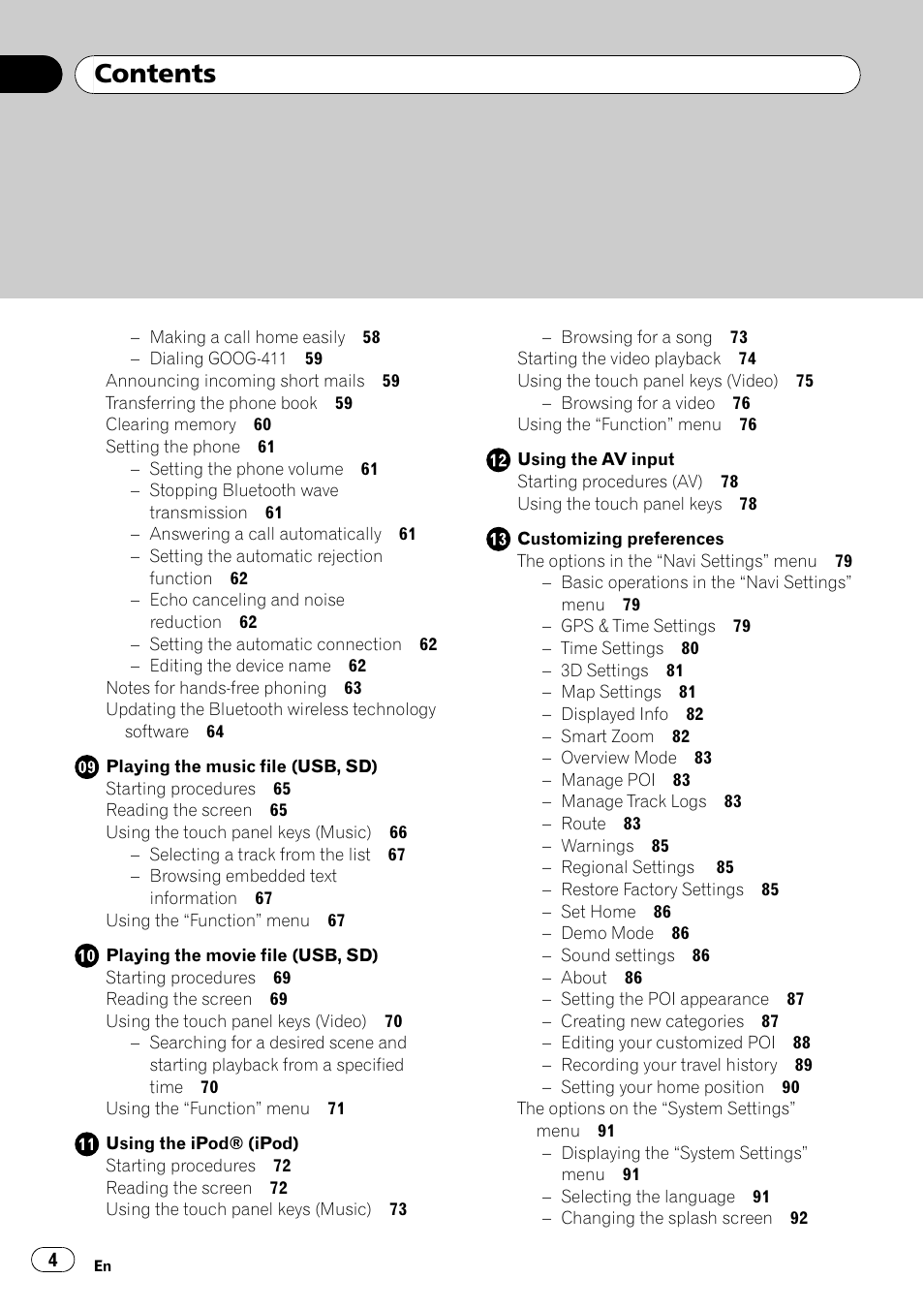 Pioneer AVIC F500BT User Manual | Page 4 / 129