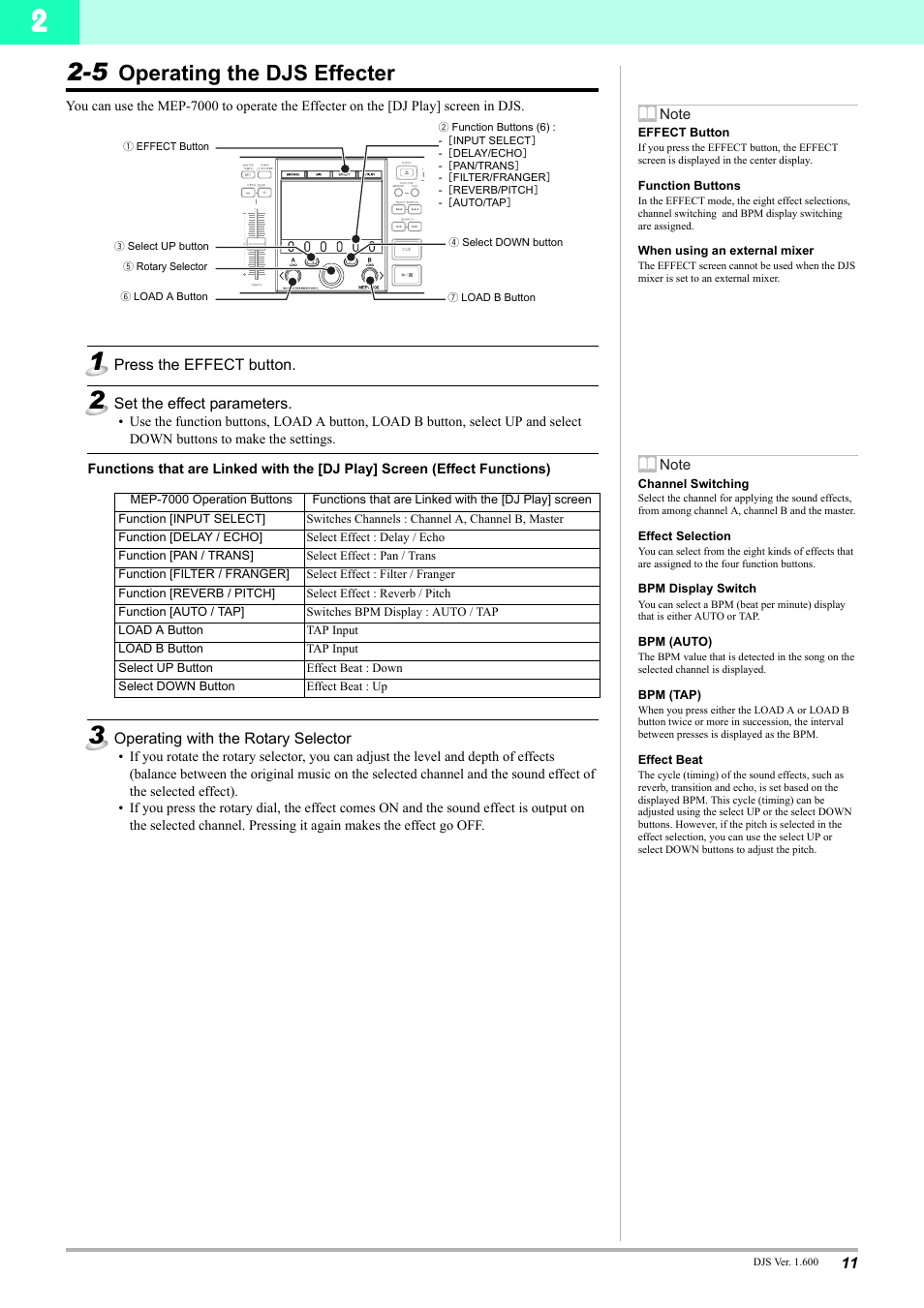 5 operating the djs effecter, Operating the djs effecter | Pioneer MEP-7000 User Manual | Page 11 / 16