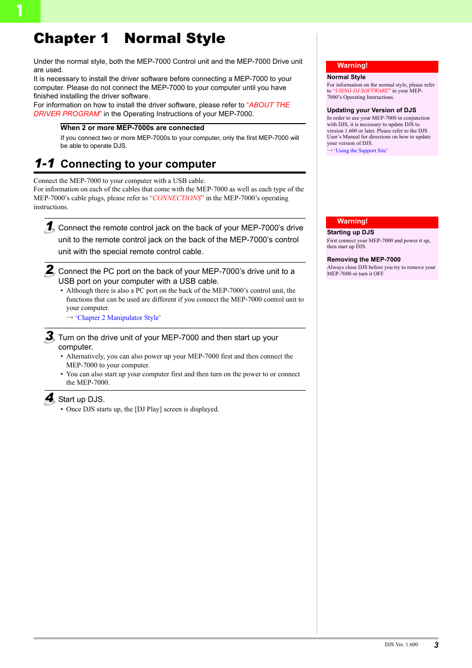 Chapter 1 normal style, 1 connecting to your computer, Connecting to your computer | Pioneer MEP-7000 User Manual | Page 3 / 16