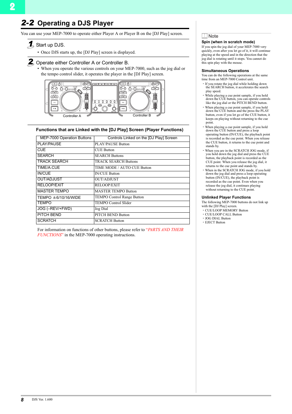 2 operating a djs player, Operating a djs player | Pioneer MEP-7000 User Manual | Page 8 / 16