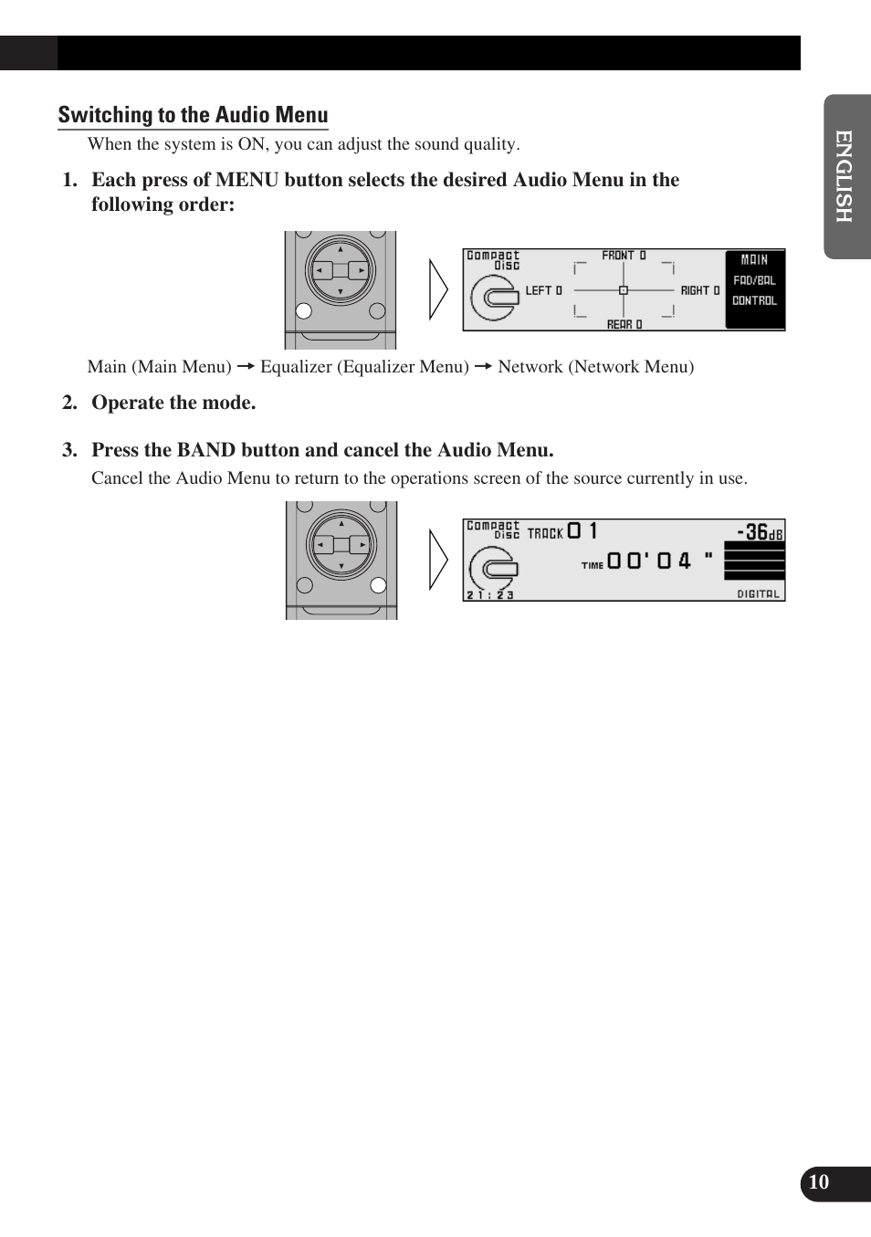 Switching to the audio menu | Pioneer DEQ-P9 User Manual | Page 11 / 60