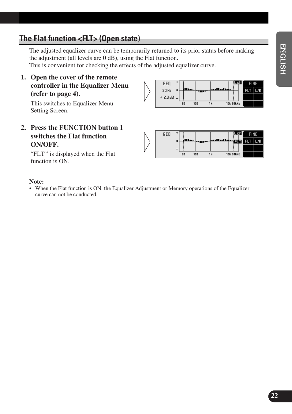 The flat function, The flat function <flt> (open state) | Pioneer DEQ-P9 User Manual | Page 23 / 60