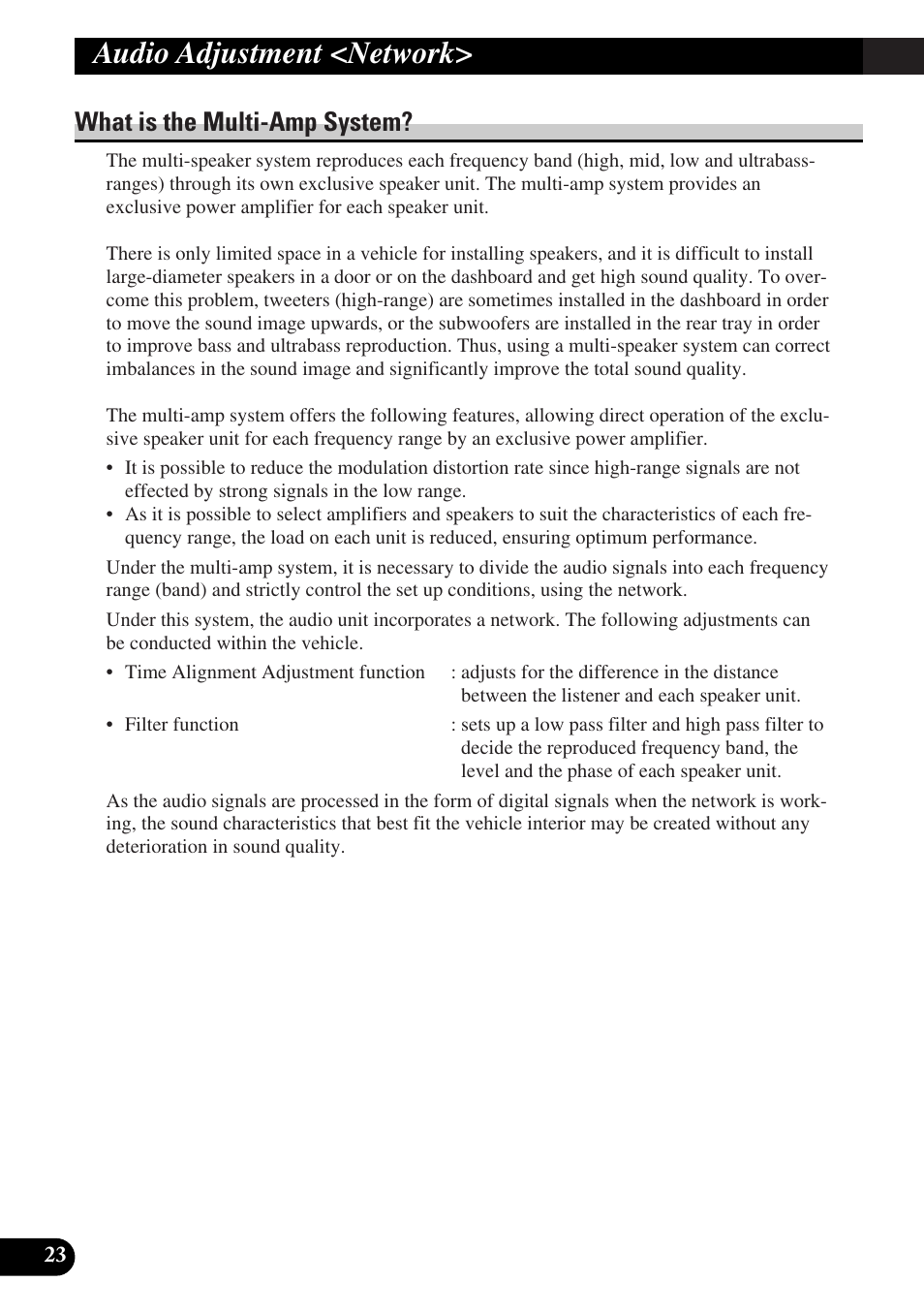 Audio adjustment <network, What is the multi-amp system | Pioneer DEQ-P9 User Manual | Page 24 / 60
