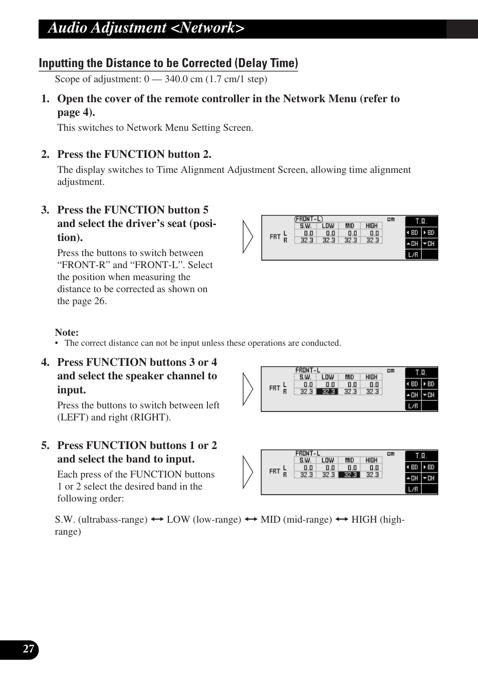 Inputting the distance to be corrected, Audio adjustment <network | Pioneer DEQ-P9 User Manual | Page 28 / 60