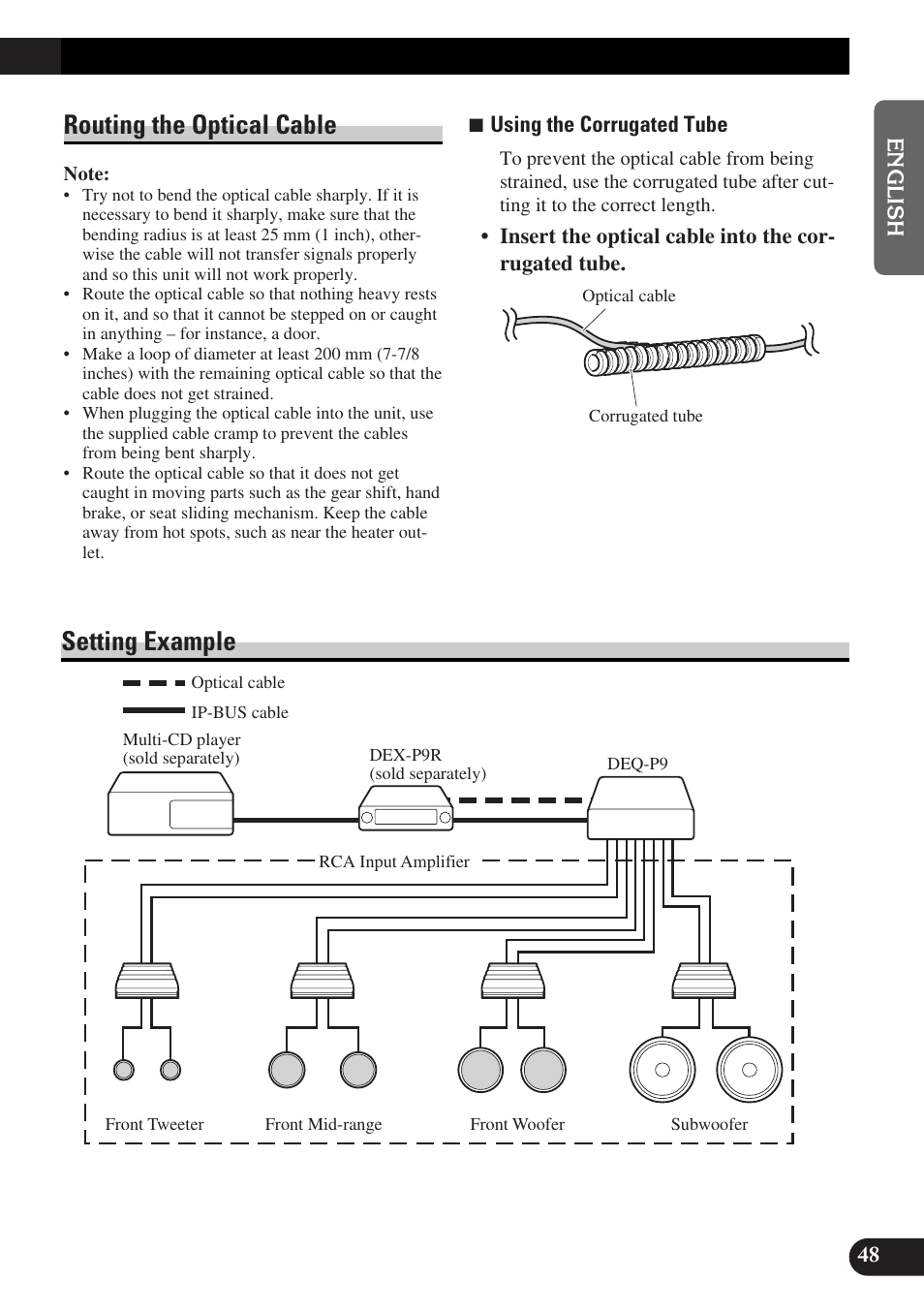 Routing the optical cable setting example, Setting example, Routing the optical cable | Pioneer DEQ-P9 User Manual | Page 49 / 60