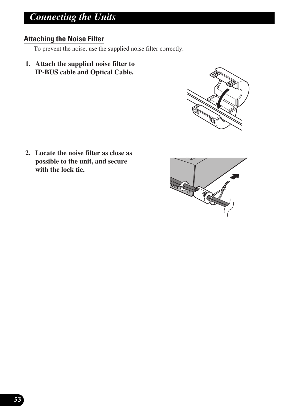 Attaching the noise filter, Connecting the units | Pioneer DEQ-P9 User Manual | Page 54 / 60
