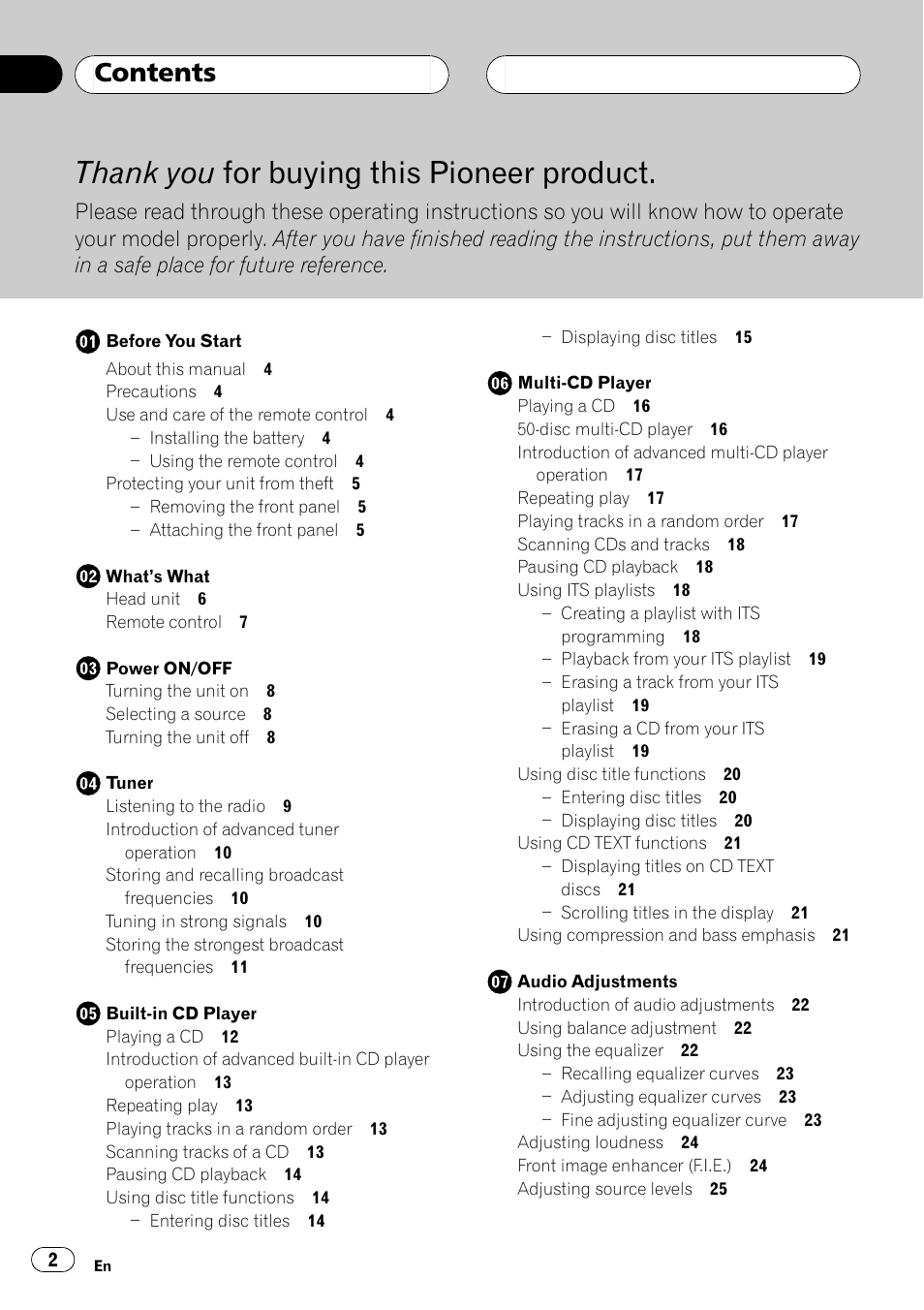 Pioneer Super Tuner III D DEH-P2550 User Manual | Page 2 / 96