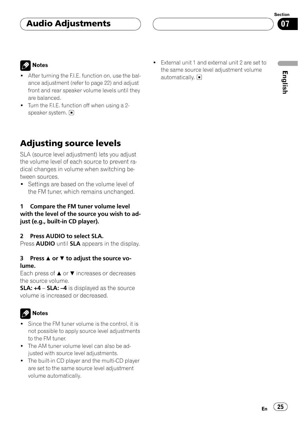 Adjusting source levels 25, Adjusting source levels, Audio adjustments | Pioneer Super Tuner III D DEH-P2550 User Manual | Page 25 / 96
