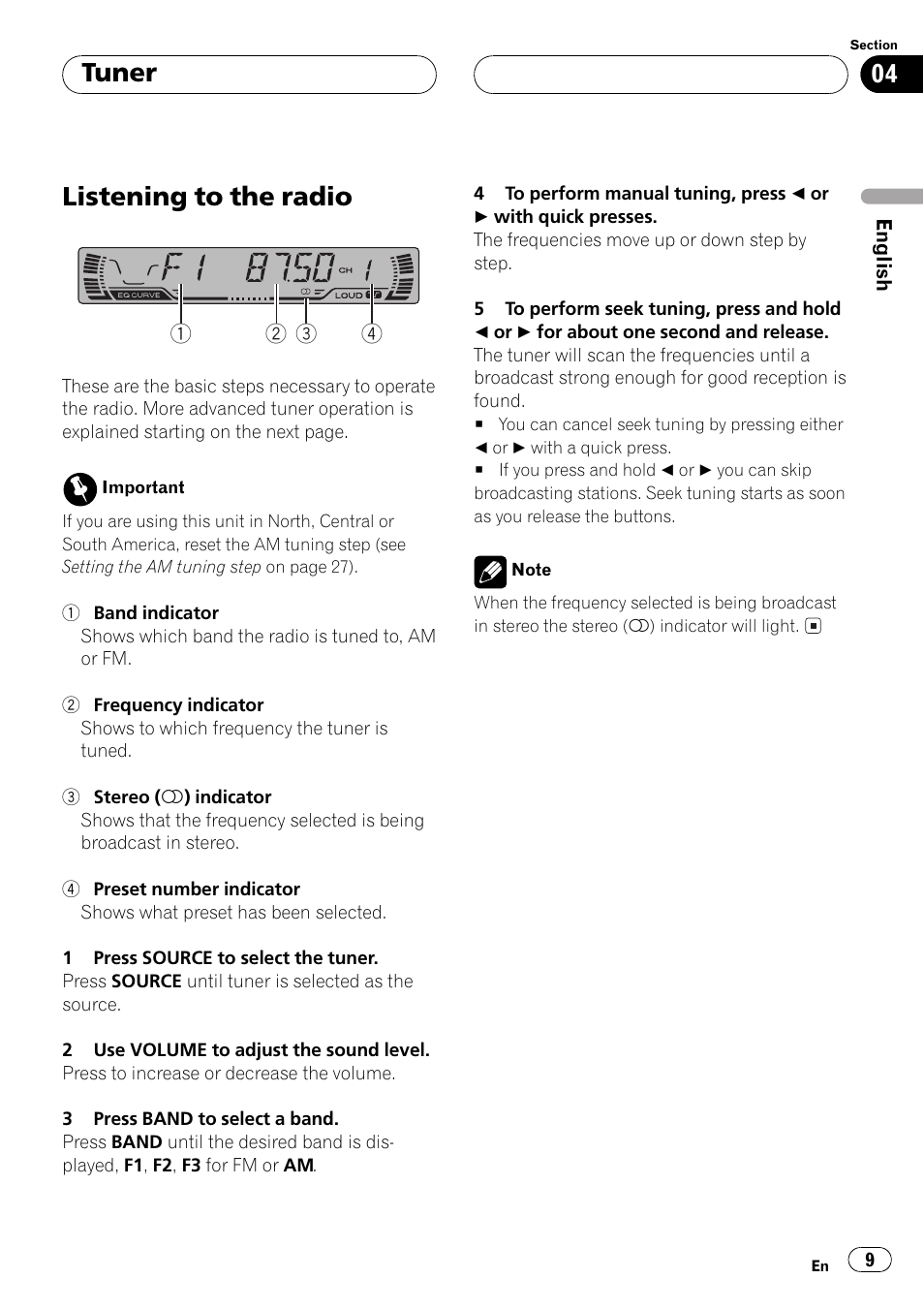 Tuner listening to the radio 9, Listening to the radio, Tuner | Pioneer Super Tuner III D DEH-P2550 User Manual | Page 9 / 96