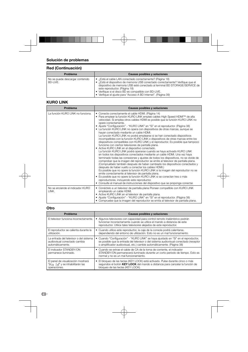 Solución de problemas, Kuro link, Otro | Red (continuación) | Pioneer BDP-120 User Manual | Page 102 / 111