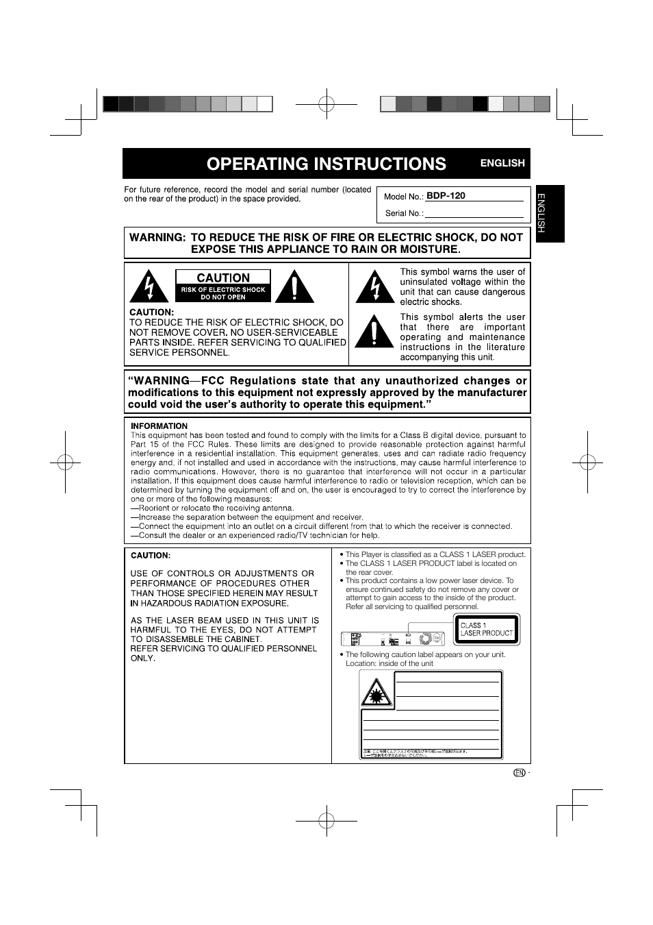 0416_bdp-120_en_for_print.pdf, Operating instructions | Pioneer BDP-120 User Manual | Page 3 / 111