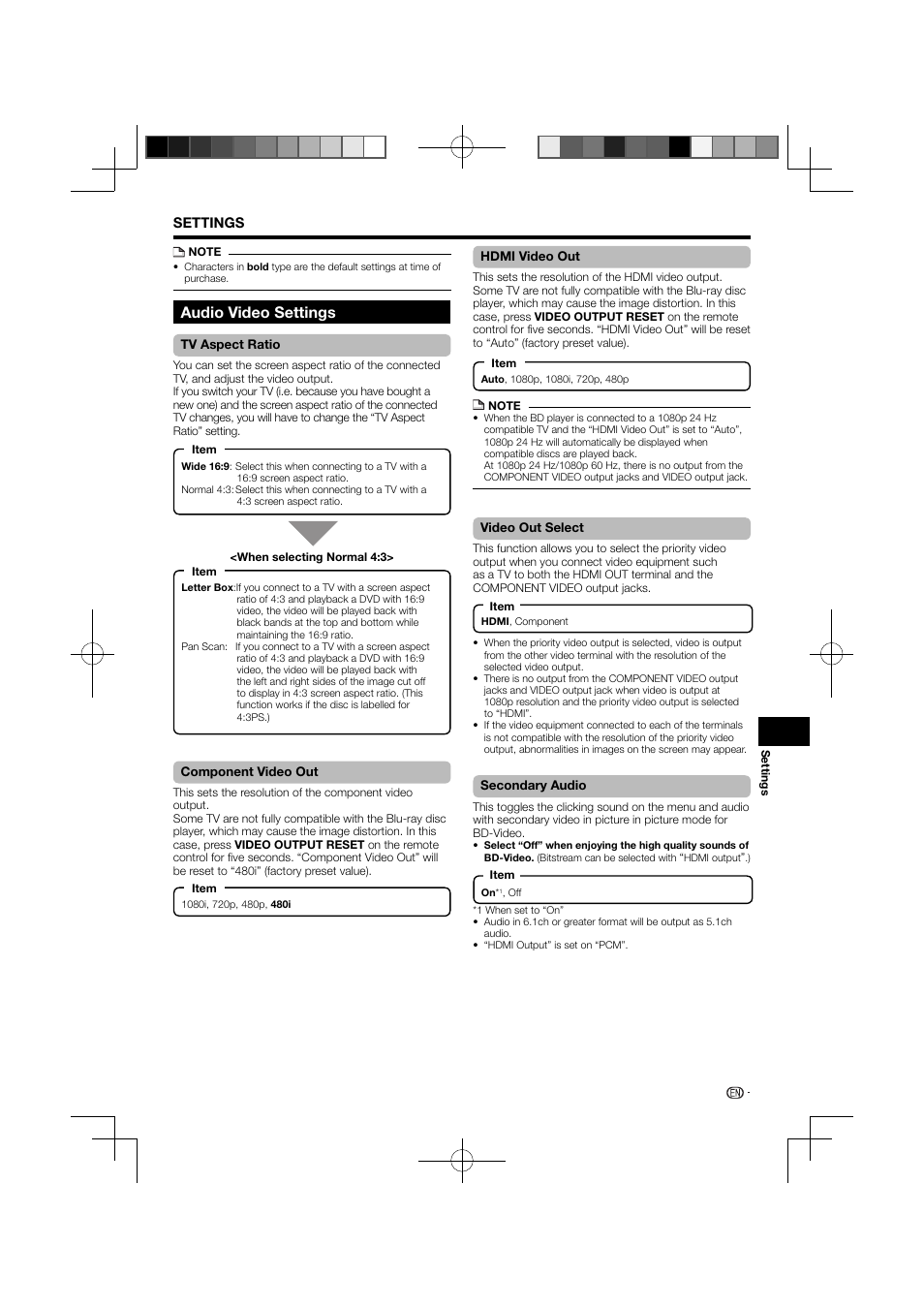 Audio video settings | Pioneer BDP-120 User Manual | Page 39 / 111