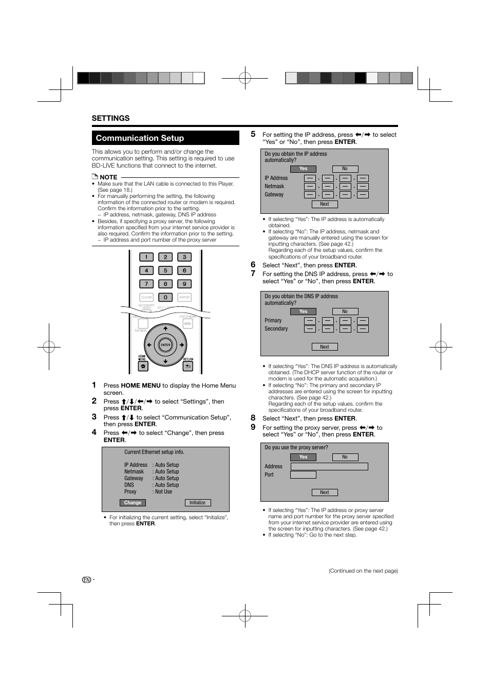 Communication setup | Pioneer BDP-120 User Manual | Page 42 / 111