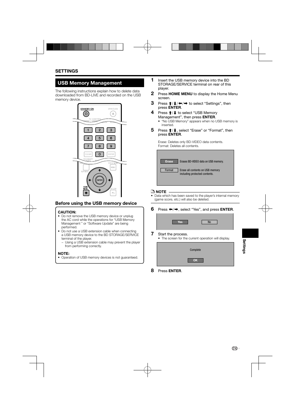 Usb memory management | Pioneer BDP-120 User Manual | Page 45 / 111