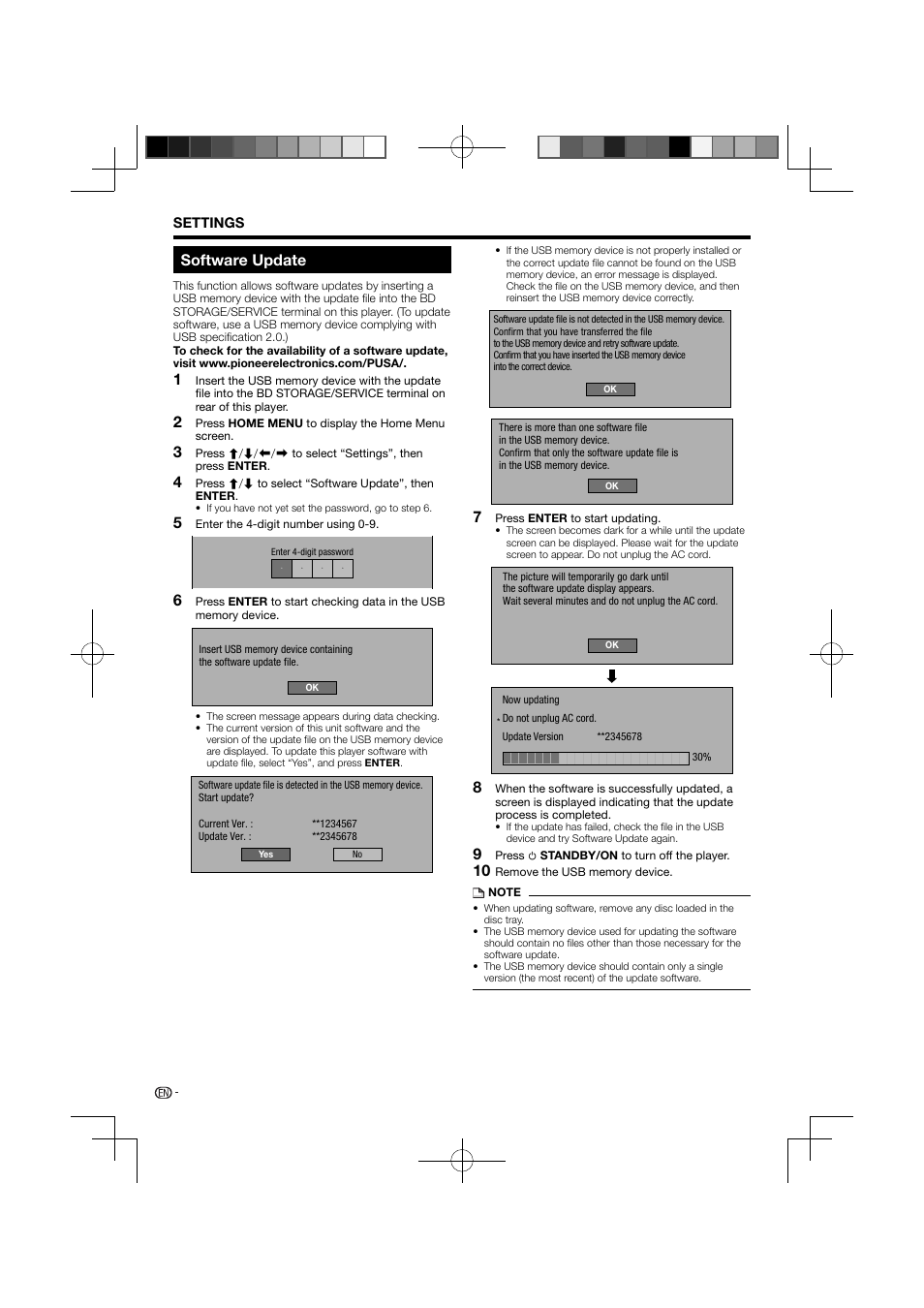 Software update | Pioneer BDP-120 User Manual | Page 46 / 111