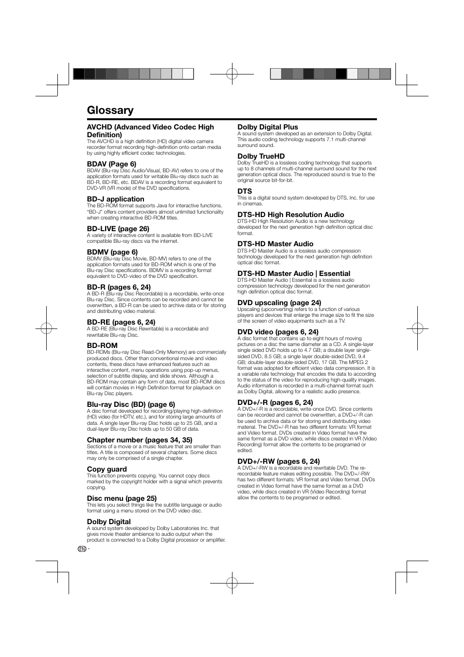 Glossary | Pioneer BDP-120 User Manual | Page 52 / 111