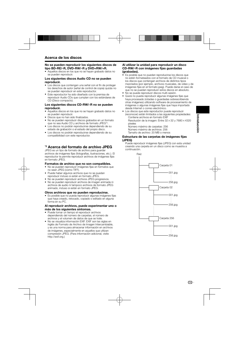 Acerca de los discos, Acerca del formato de archivo jpeg | Pioneer BDP-120 User Manual | Page 61 / 111