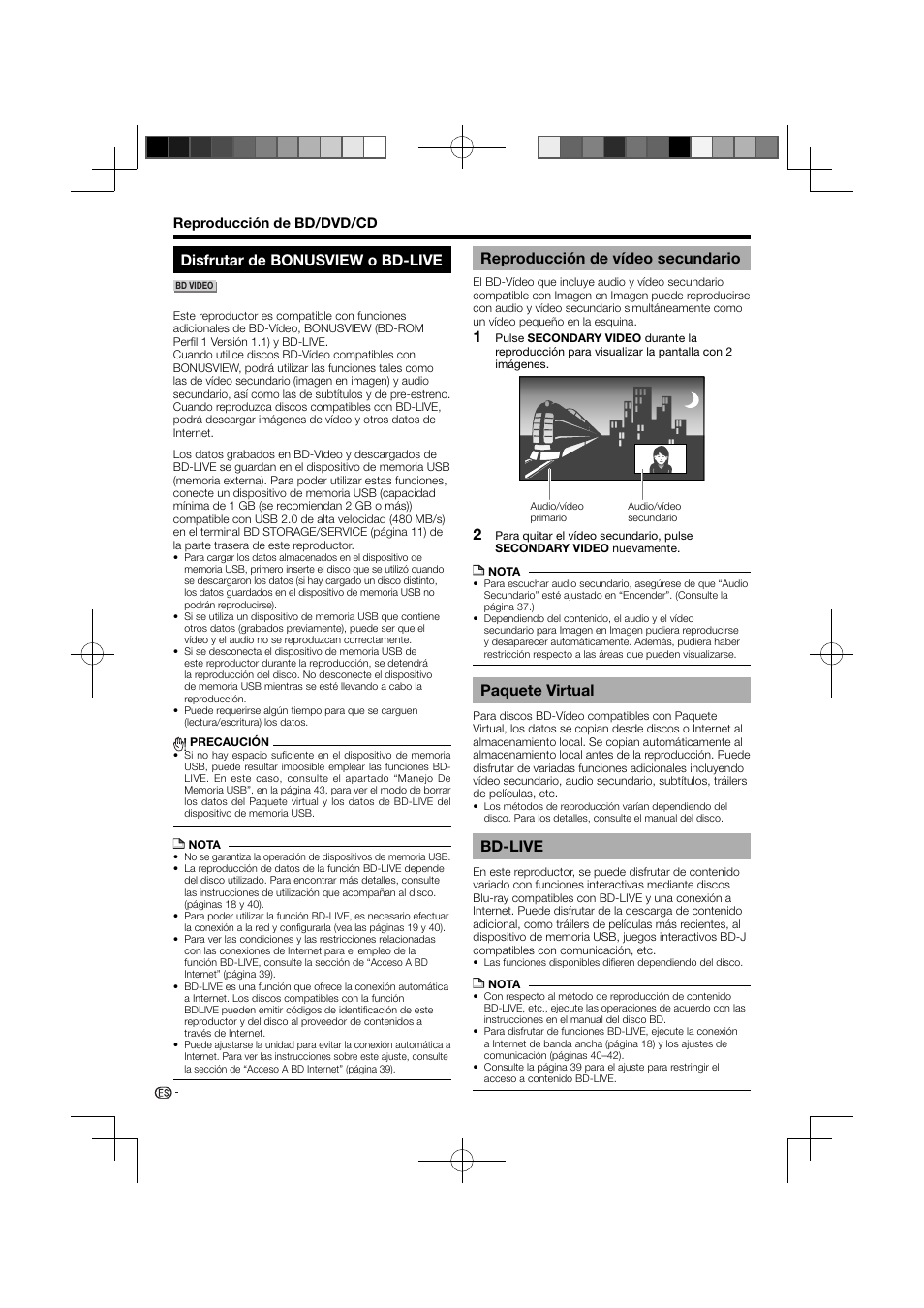 Disfrutar de bonusview o bd-live, Utilización de la función imagen en imagen, Reproducción de audio/vídeo secundario) | Paquete virtual bd-live, Reproducción de vídeo secundario, Paquete virtual, Bd-live | Pioneer BDP-120 User Manual | Page 80 / 111