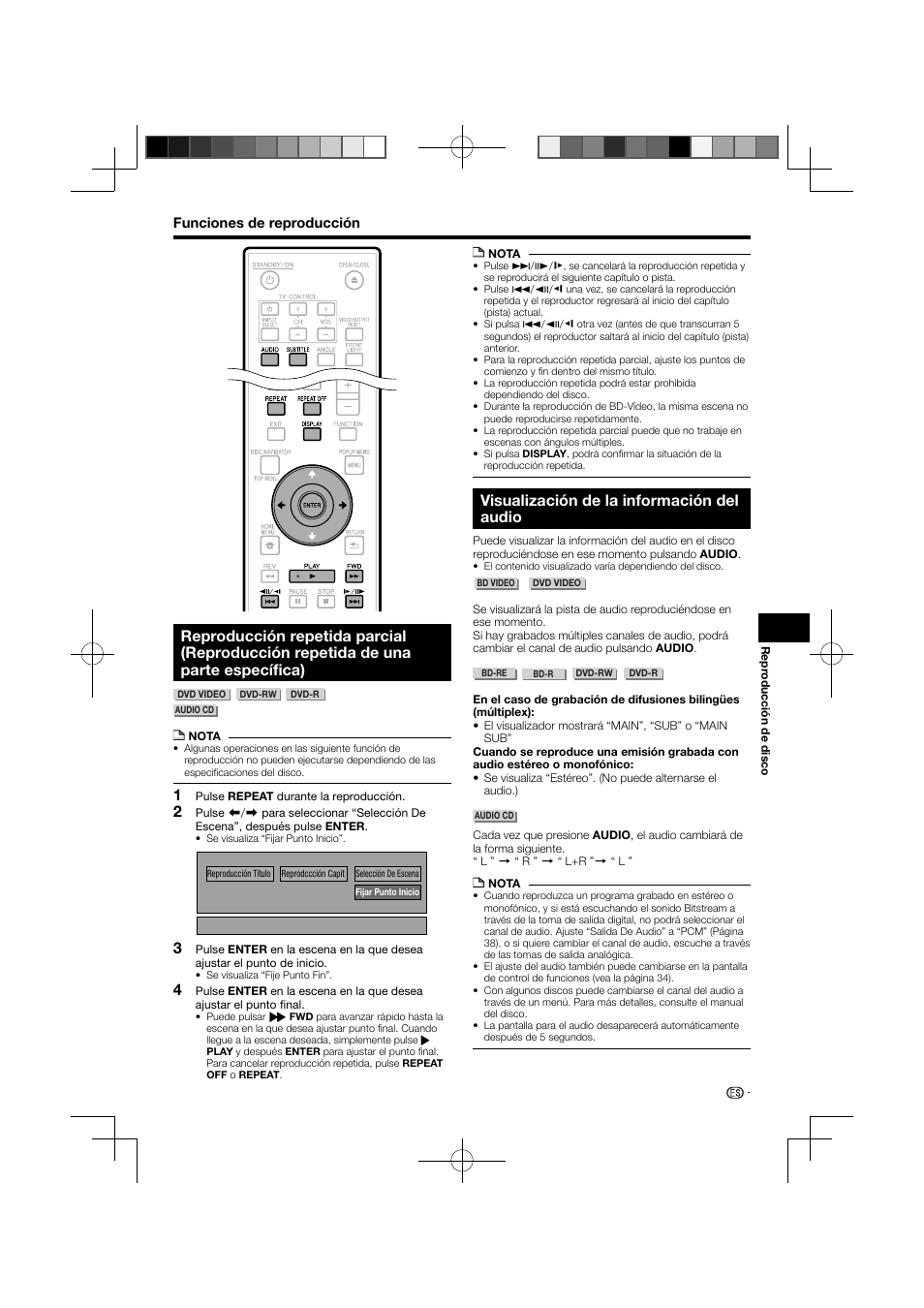 De una parte específica), Visualización de la información del audio | Pioneer BDP-120 User Manual | Page 85 / 111