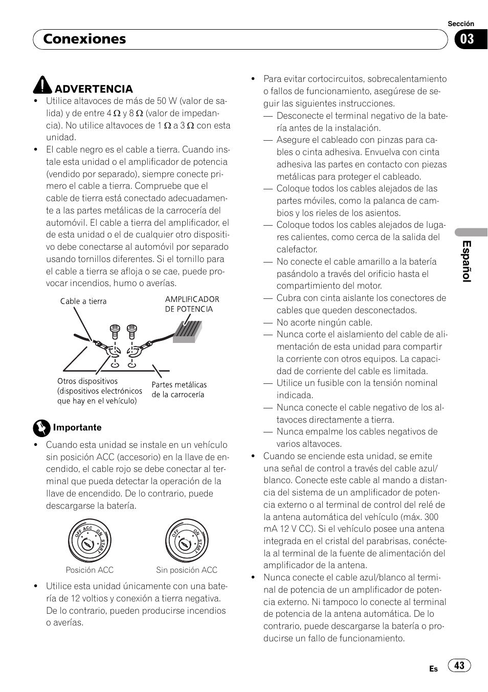 Conexiones, Español | Pioneer DEH-1200MP User Manual | Page 43 / 52