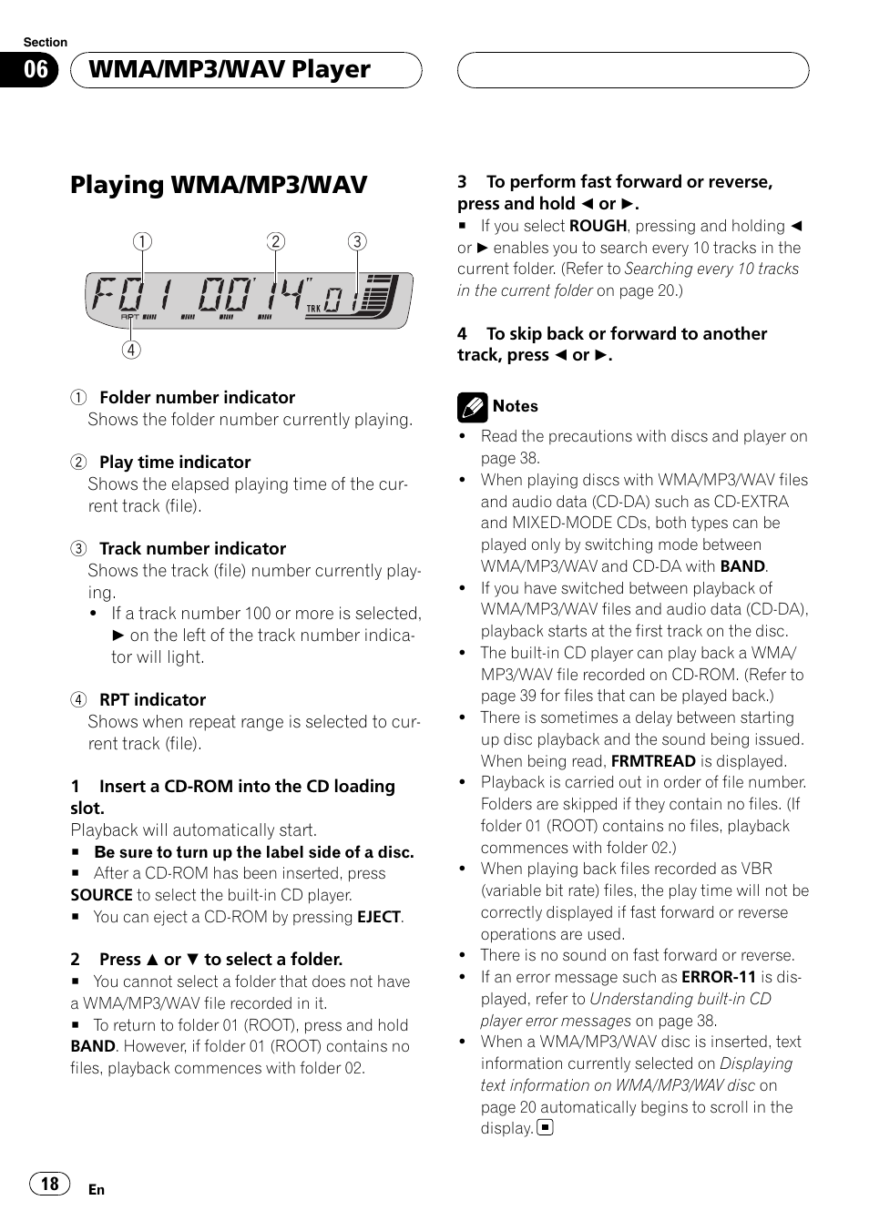 Wma/mp3/wav player playing wma/mp3/wav, Playing wma/mp3/wav, Wma/mp3/wav player | Pioneer RDS DEH-P40MP User Manual | Page 18 / 90