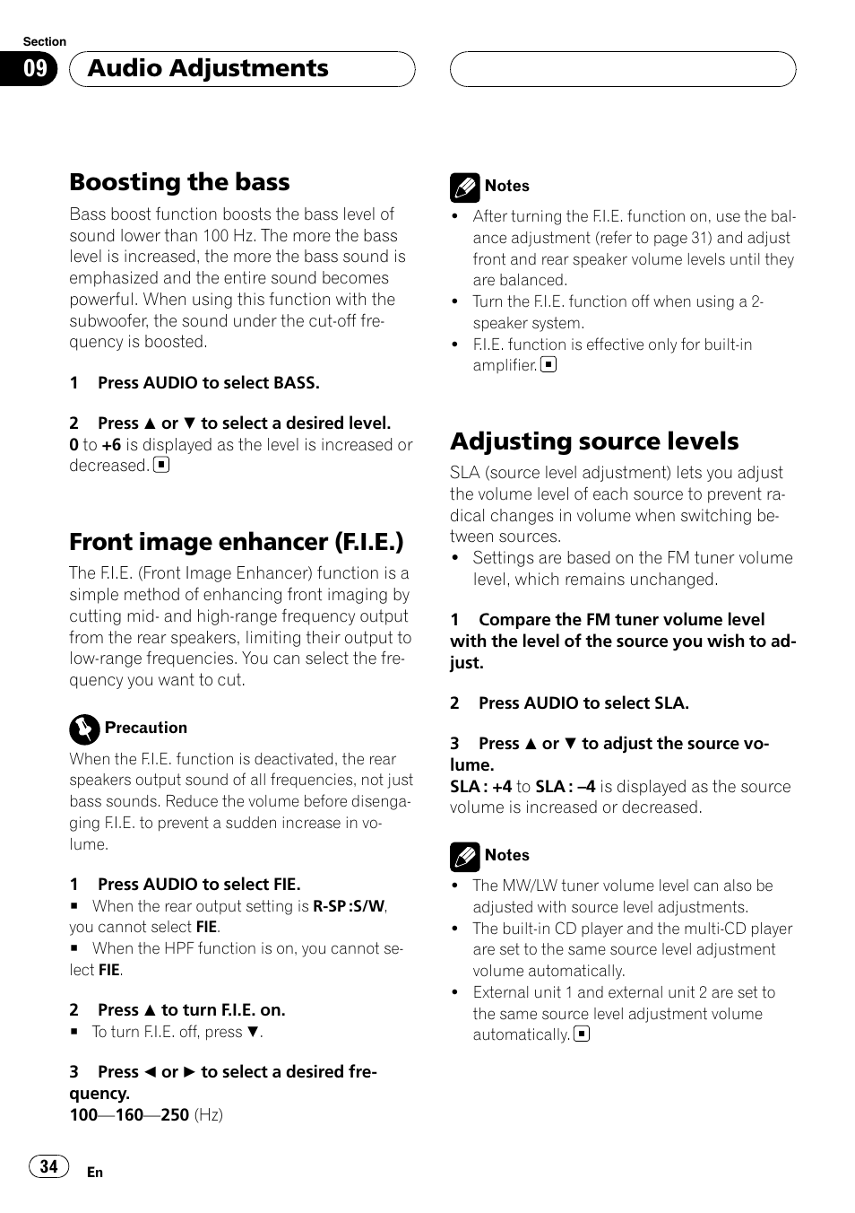 Boosting the bass, Front image enhancer (f.i.e.), Adjusting source levels | Audio adjustments | Pioneer RDS DEH-P40MP User Manual | Page 34 / 90