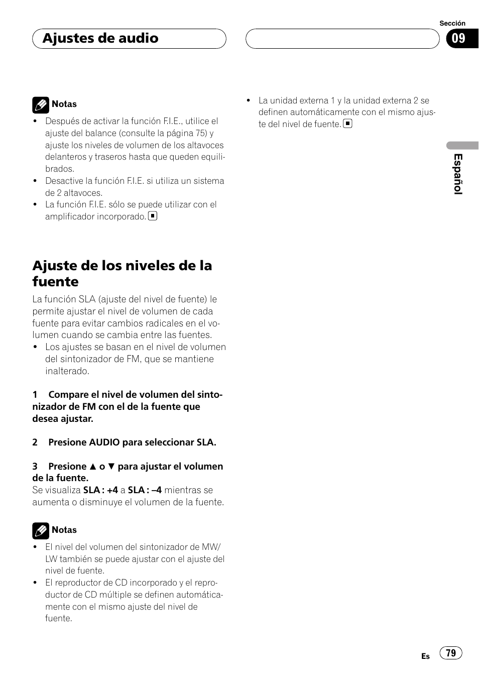 Ajuste de los niveles de la fuente, Ajustes de audio | Pioneer RDS DEH-P40MP User Manual | Page 79 / 90