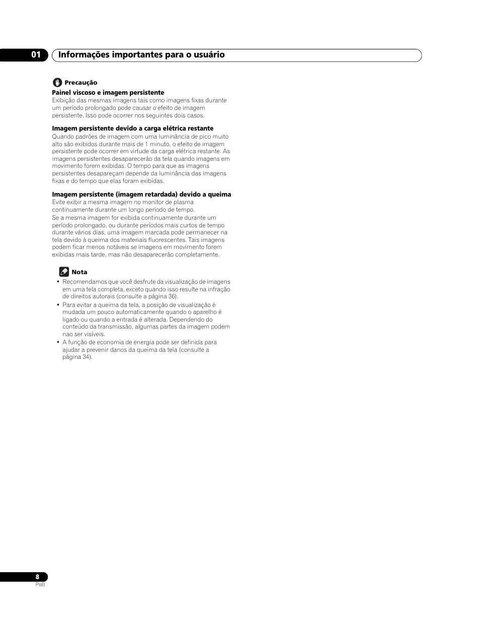 Informações importantes para o usuário 01 | Pioneer PureVision PDP-507XG User Manual | Page 104 / 195