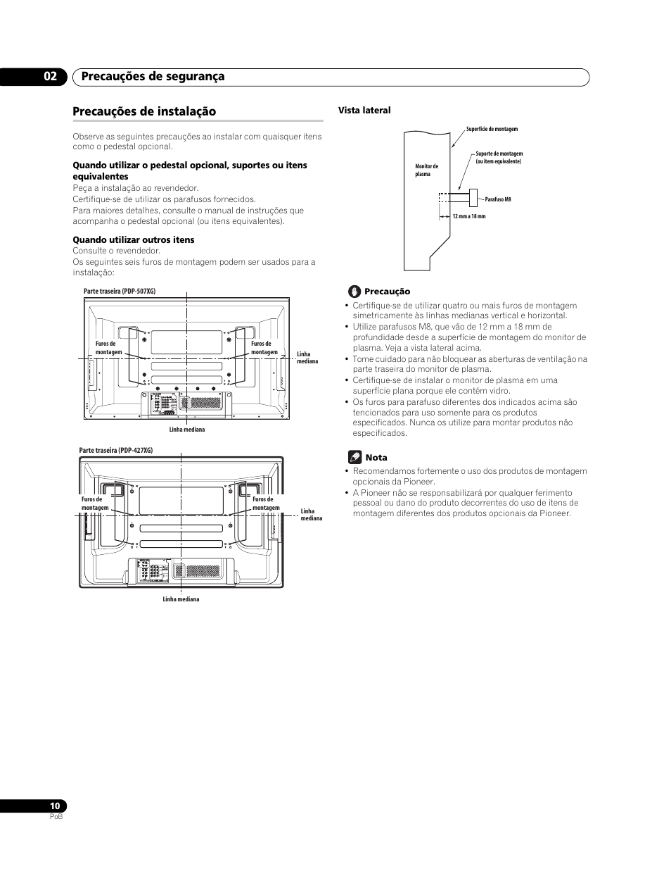 02 precauções de segurança, Precauções de instalação, Precauções de segurança 02 | Pioneer PureVision PDP-507XG User Manual | Page 106 / 195