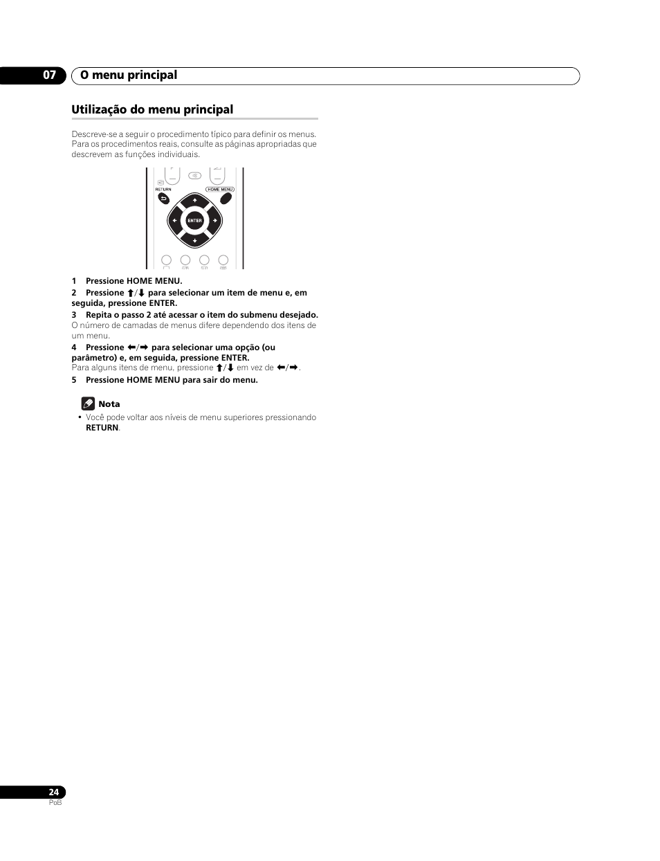 Utilização do menu principal, O menu principal 07 | Pioneer PureVision PDP-507XG User Manual | Page 120 / 195