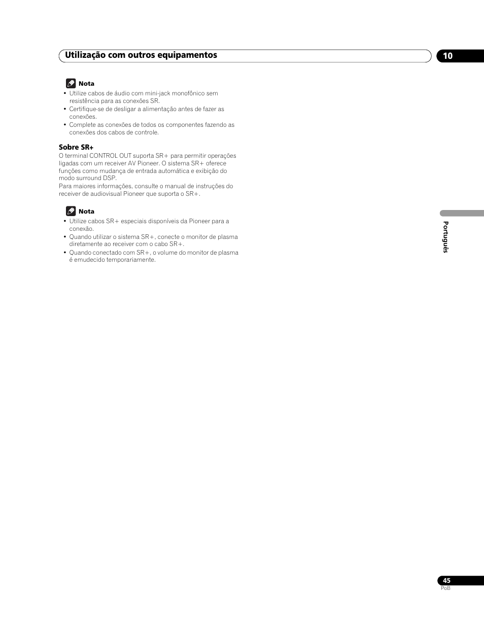 Sobre sr, Utilização com outros equipamentos 10 | Pioneer PureVision PDP-507XG User Manual | Page 141 / 195