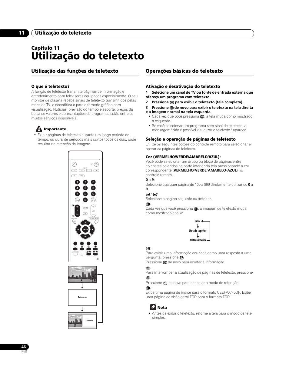 11 utilização do teletexto, Utilização das funções de teletexto, O que é teletexto | Operações básicas do teletexto, Ativação e desativação do teletexto, Utilização do teletexto, Utilização do teletexto 11, Capítulo 11 | Pioneer PureVision PDP-507XG User Manual | Page 142 / 195
