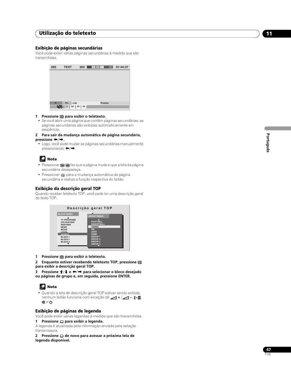 Exibição da descrição geral top, Utilização do teletexto 11 | Pioneer PureVision PDP-507XG User Manual | Page 143 / 195