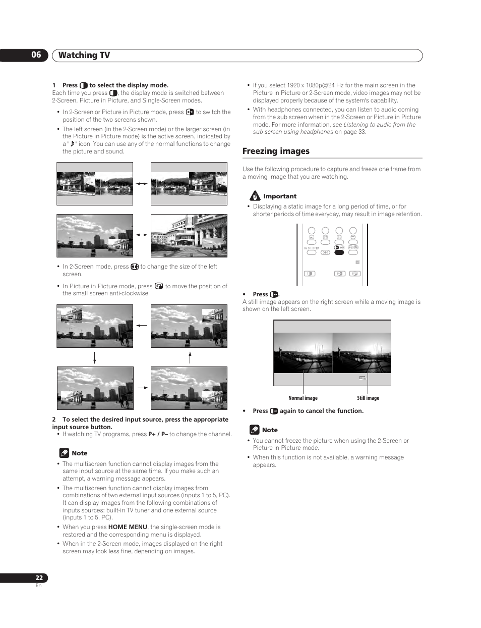 Freezing images, Watching tv 06 | Pioneer PureVision PDP-507XG User Manual | Page 22 / 195