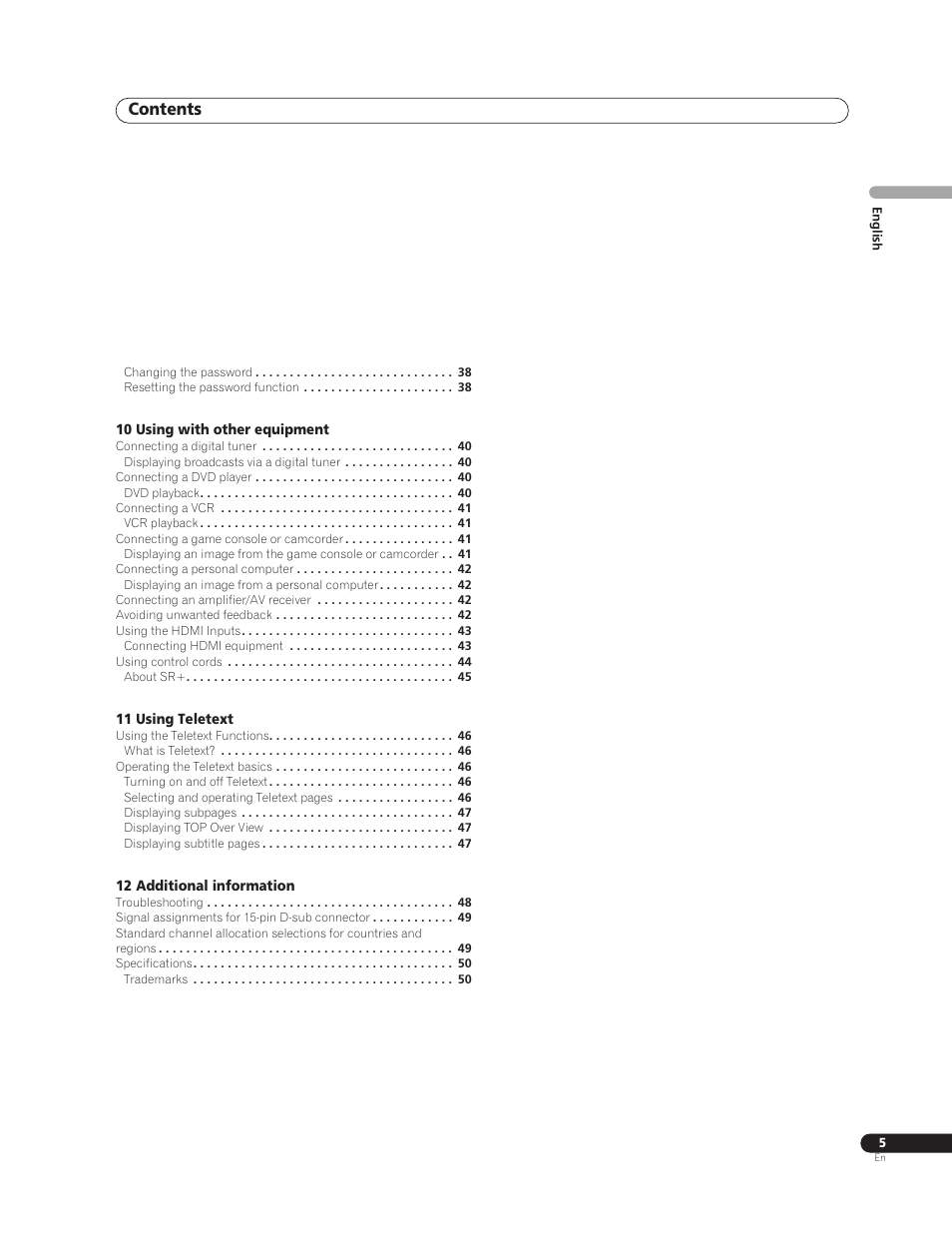 Pioneer PureVision PDP-507XG User Manual | Page 5 / 195