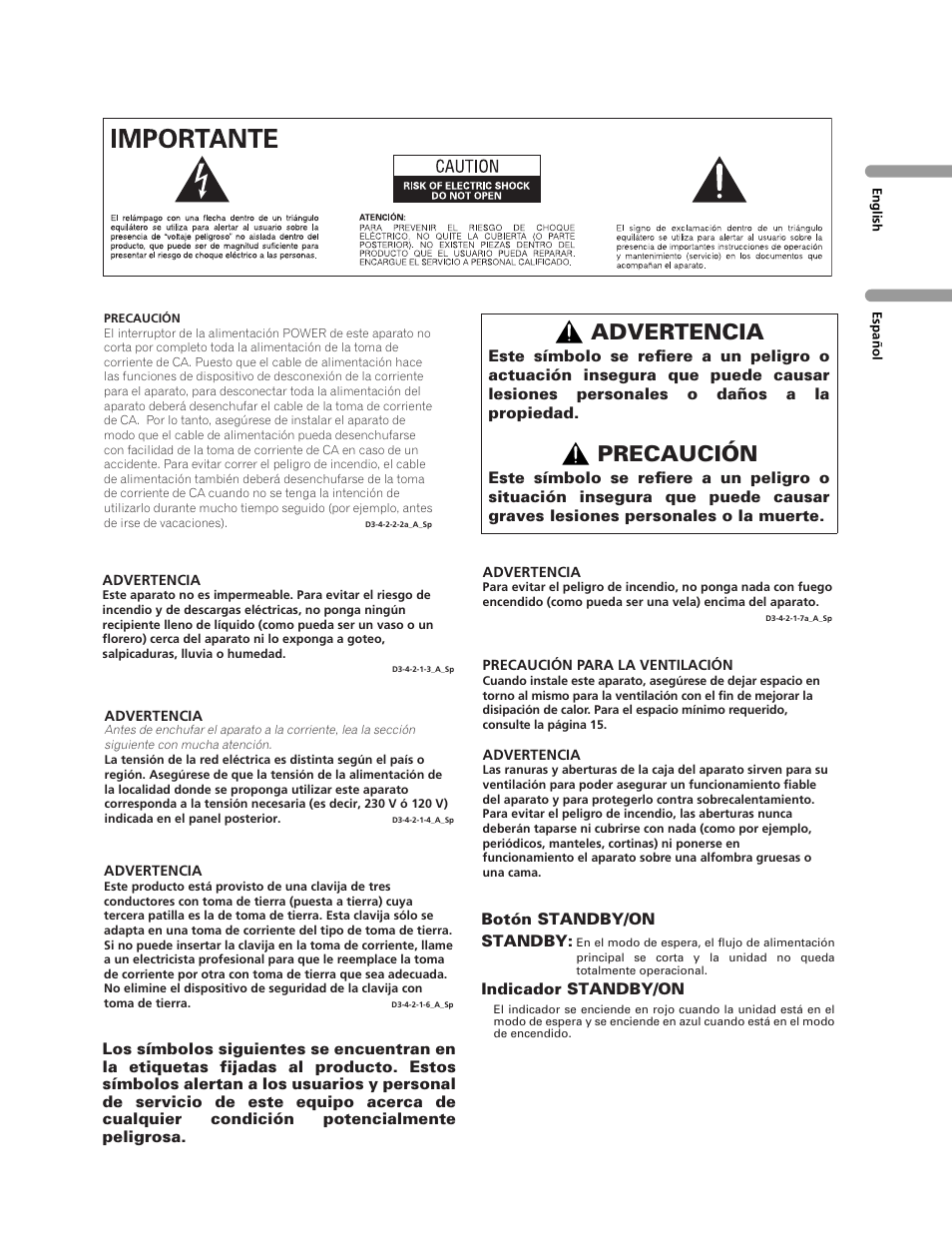 Advertencia, Precaución | Pioneer PureVision PDP-507XG User Manual | Page 51 / 195