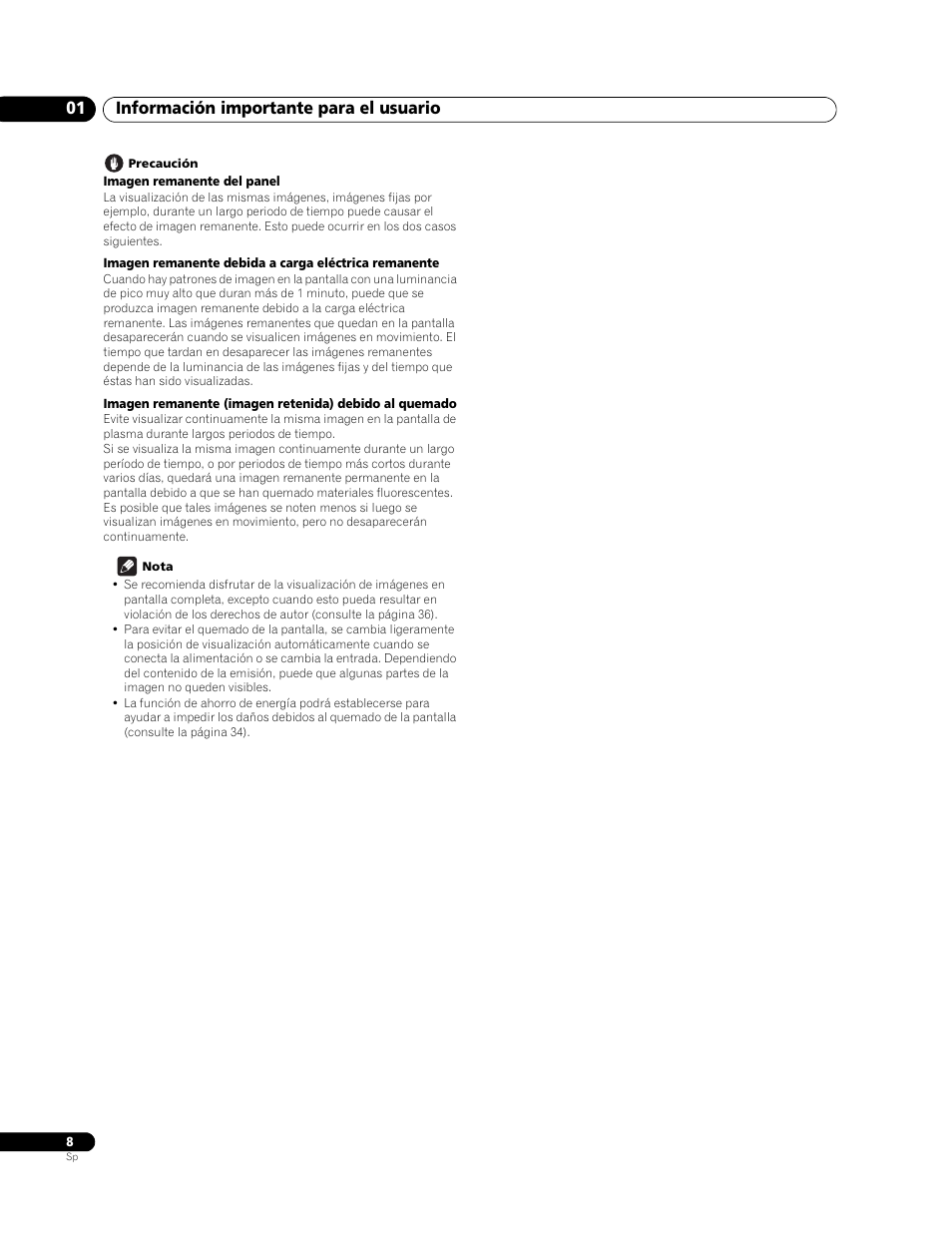 Información importante para el usuario 01 | Pioneer PureVision PDP-507XG User Manual | Page 56 / 195