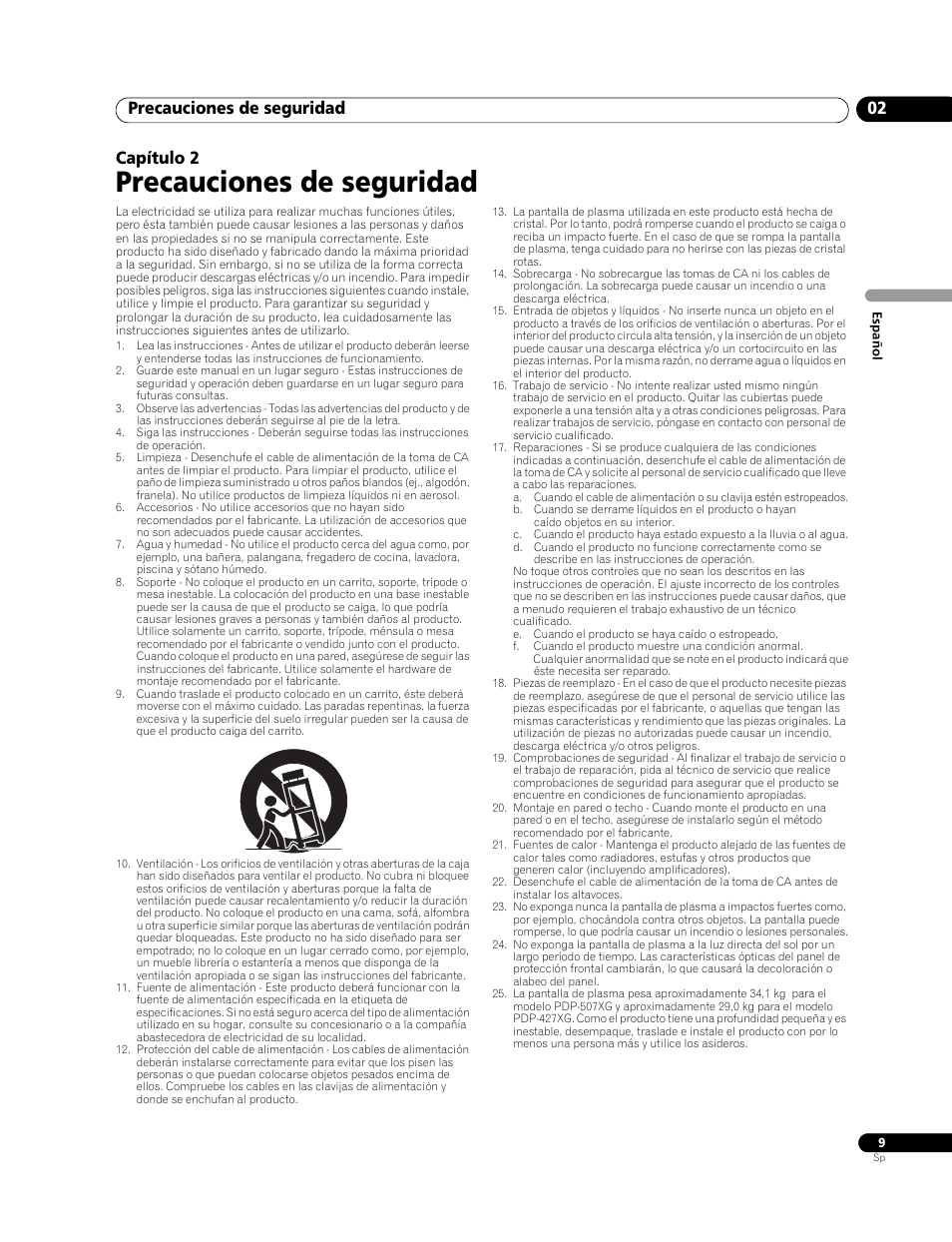 Precauciones de seguridad, Precauciones de seguridad 02, Capítulo 2 | Pioneer PureVision PDP-507XG User Manual | Page 57 / 195