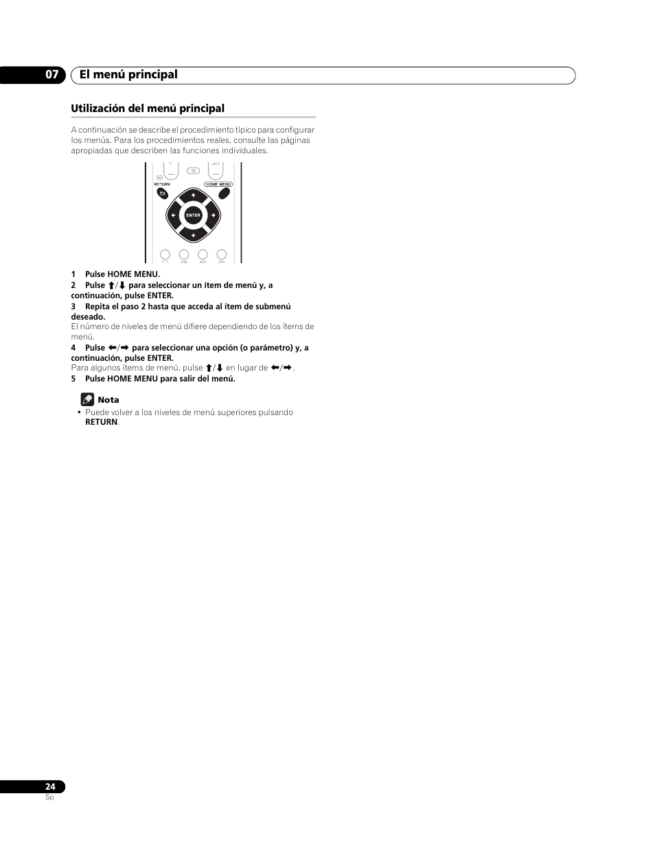 Utilización del menú principal, El menú principal 07 | Pioneer PureVision PDP-507XG User Manual | Page 72 / 195
