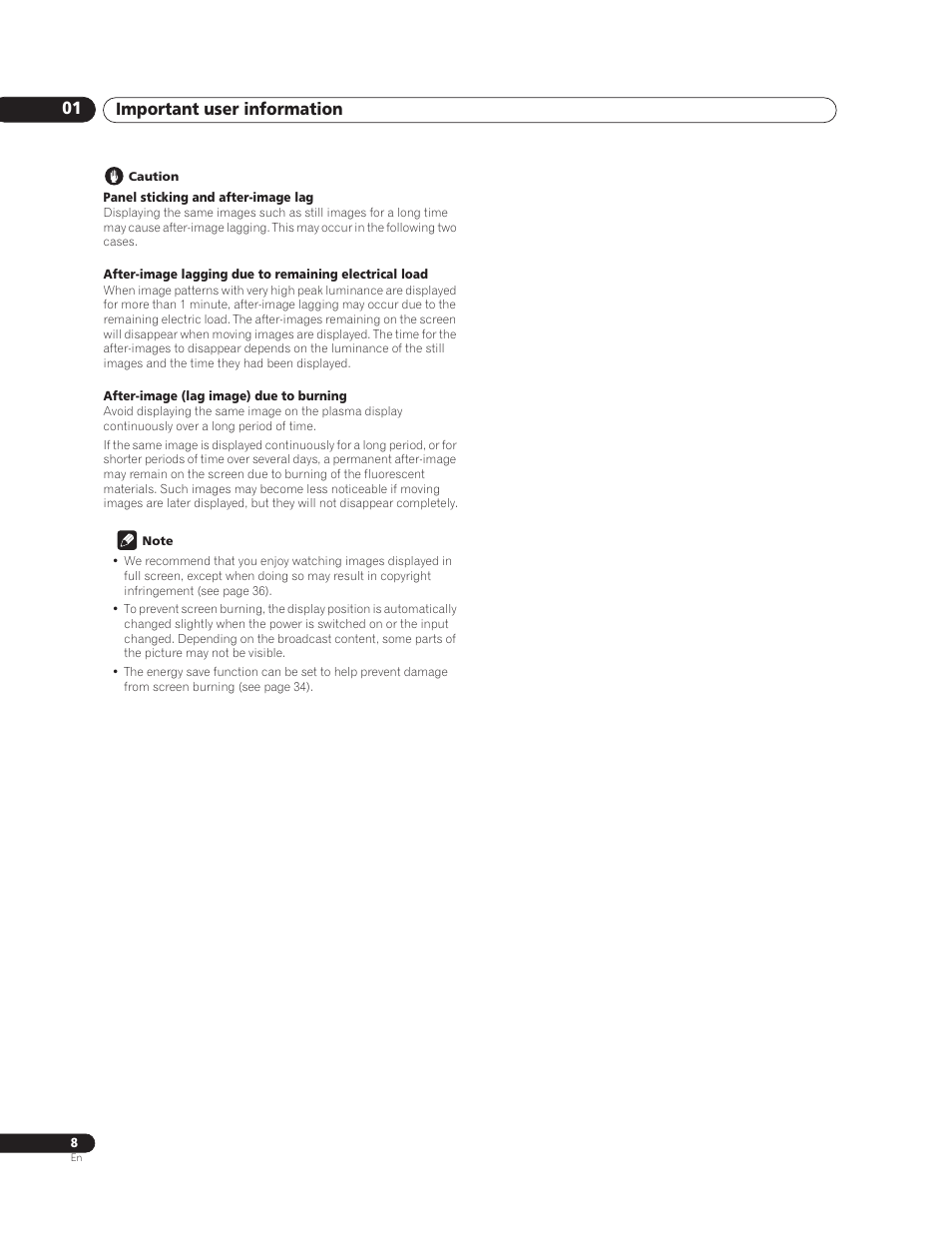 Important user information 01 | Pioneer PureVision PDP-507XG User Manual | Page 8 / 195