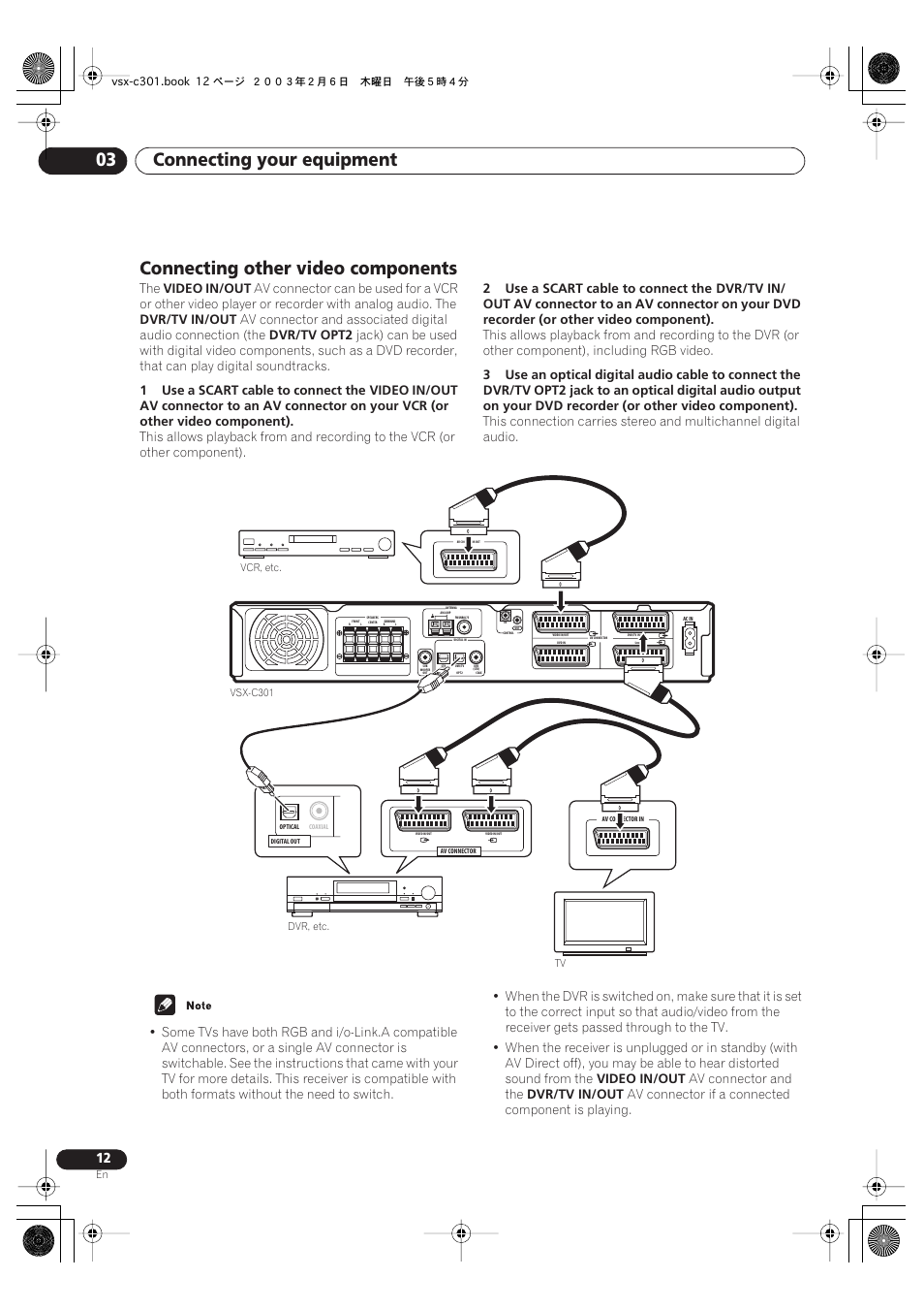 Connecting other video components, Connecting your equipment 03 | Pioneer VSX-C301 User Manual | Page 12 / 44