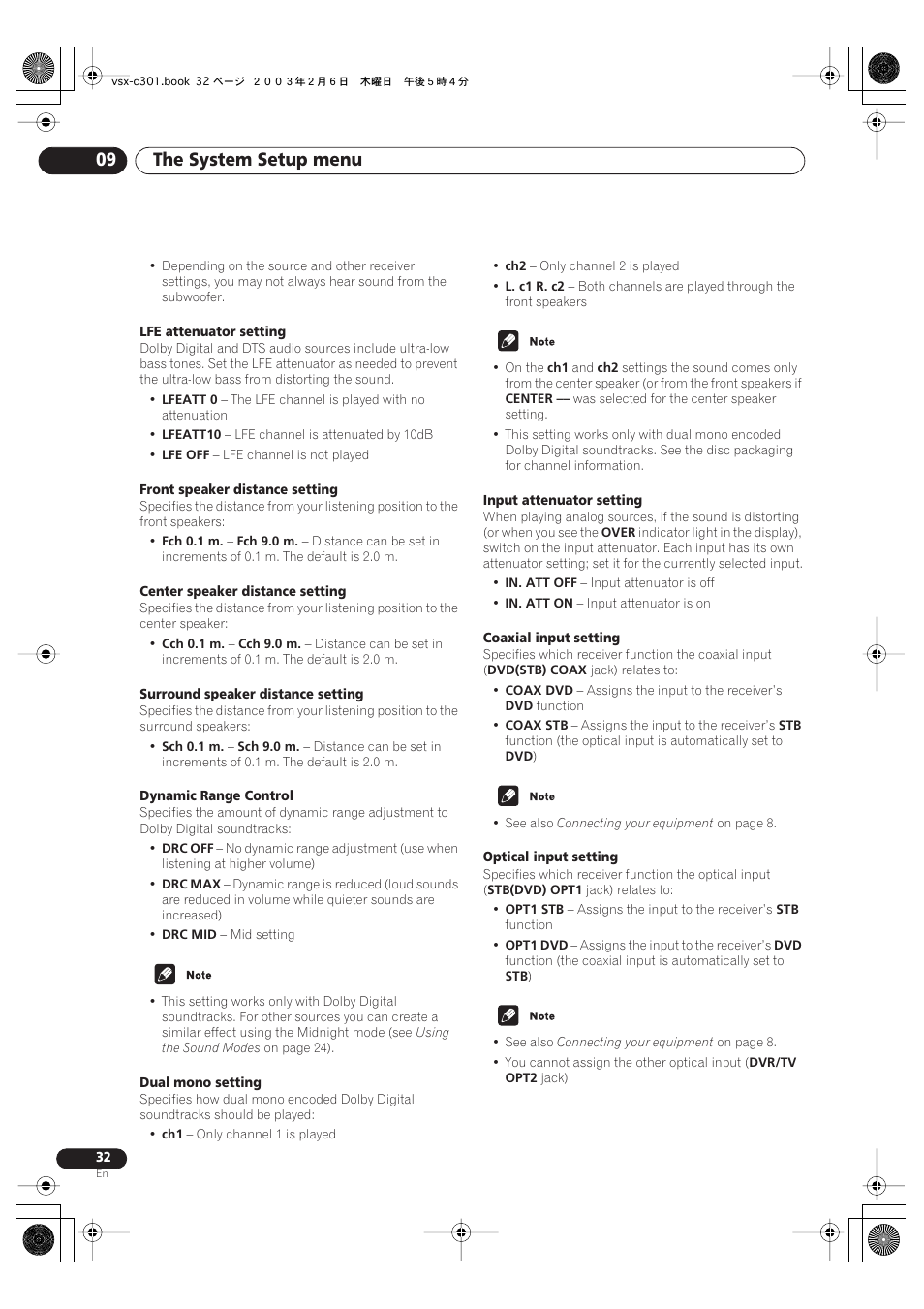 The system setup menu 09 | Pioneer VSX-C301 User Manual | Page 32 / 44