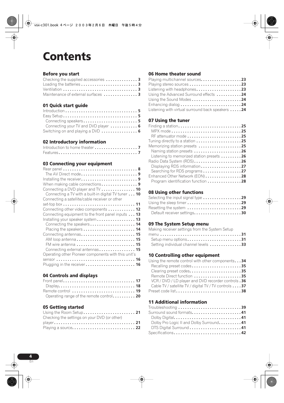 Pioneer VSX-C301 User Manual | Page 4 / 44