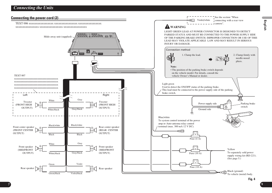 Connecting the units, Connecting the power cord (2) | Pioneer AVH-P7850DVD User Manual | Page 5 / 11